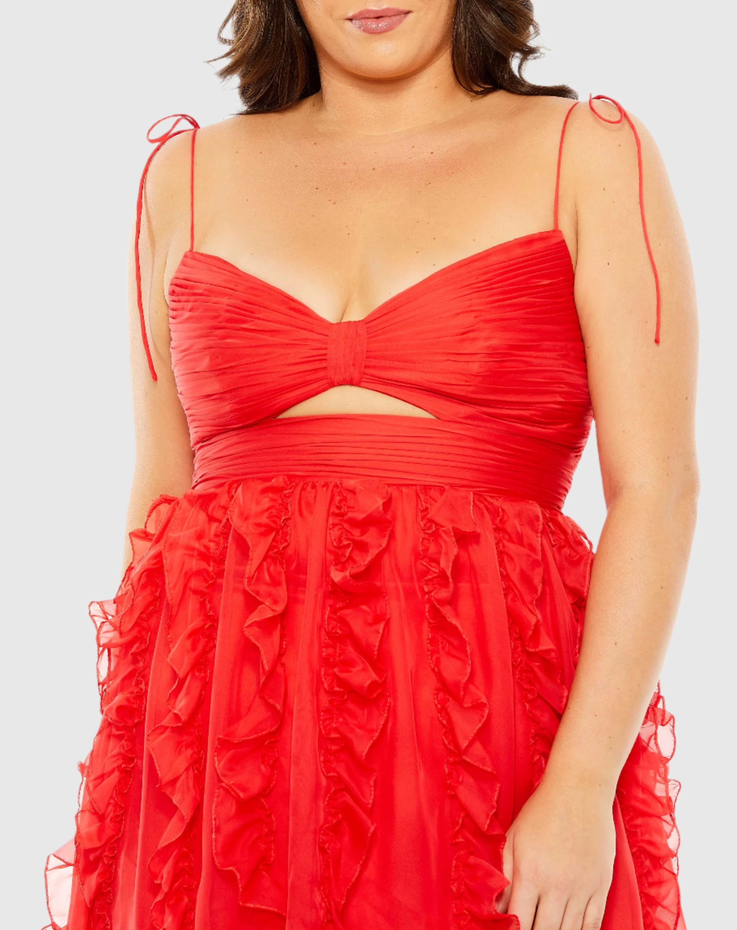 Red Keyhole Detail Chiffon Sleeveless Gown