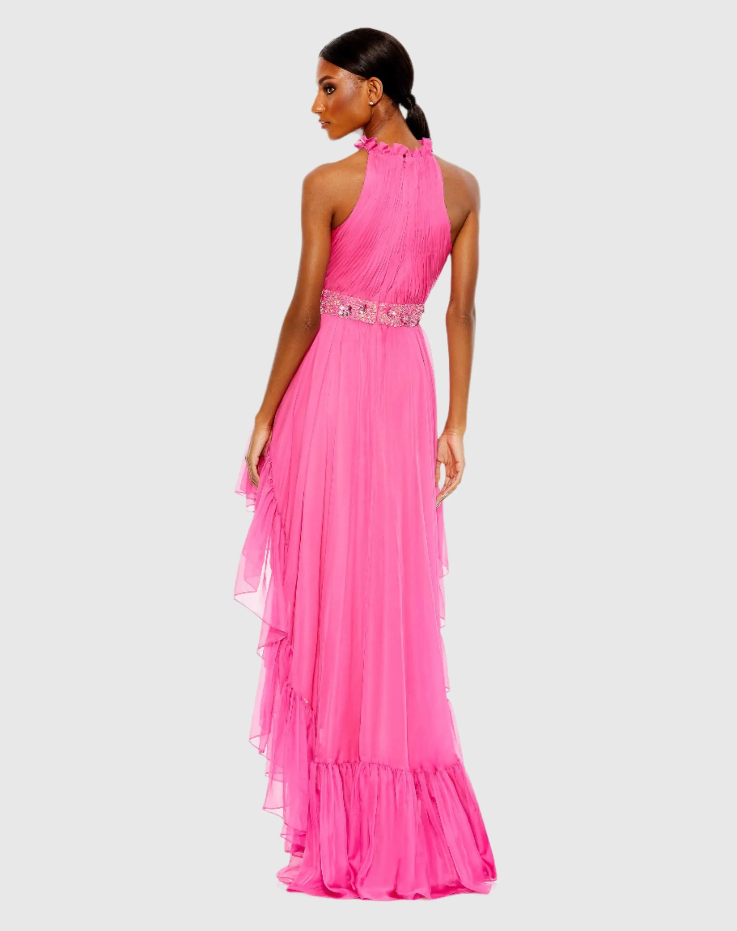 Halter Neck High Low Flowy Gown
