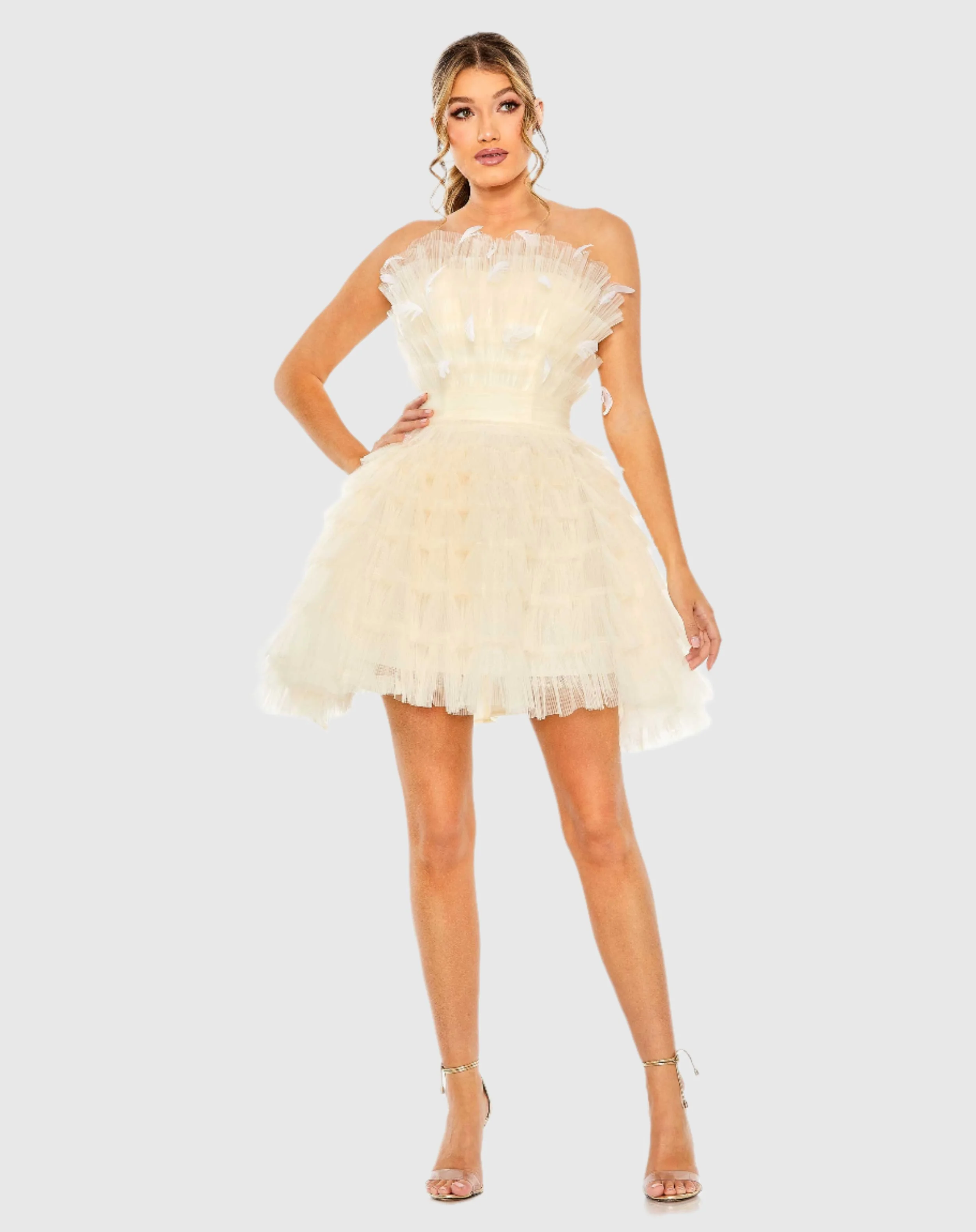 Feathered Strapless Tulle Fit and Flare Dress - FINAL SALE