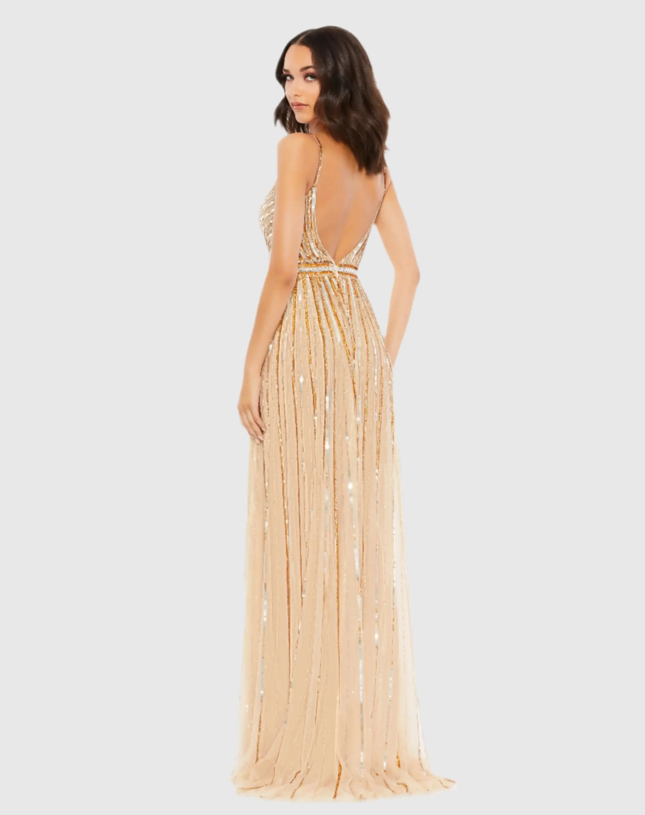 Sequined Wrap Over Sleeveless Gown