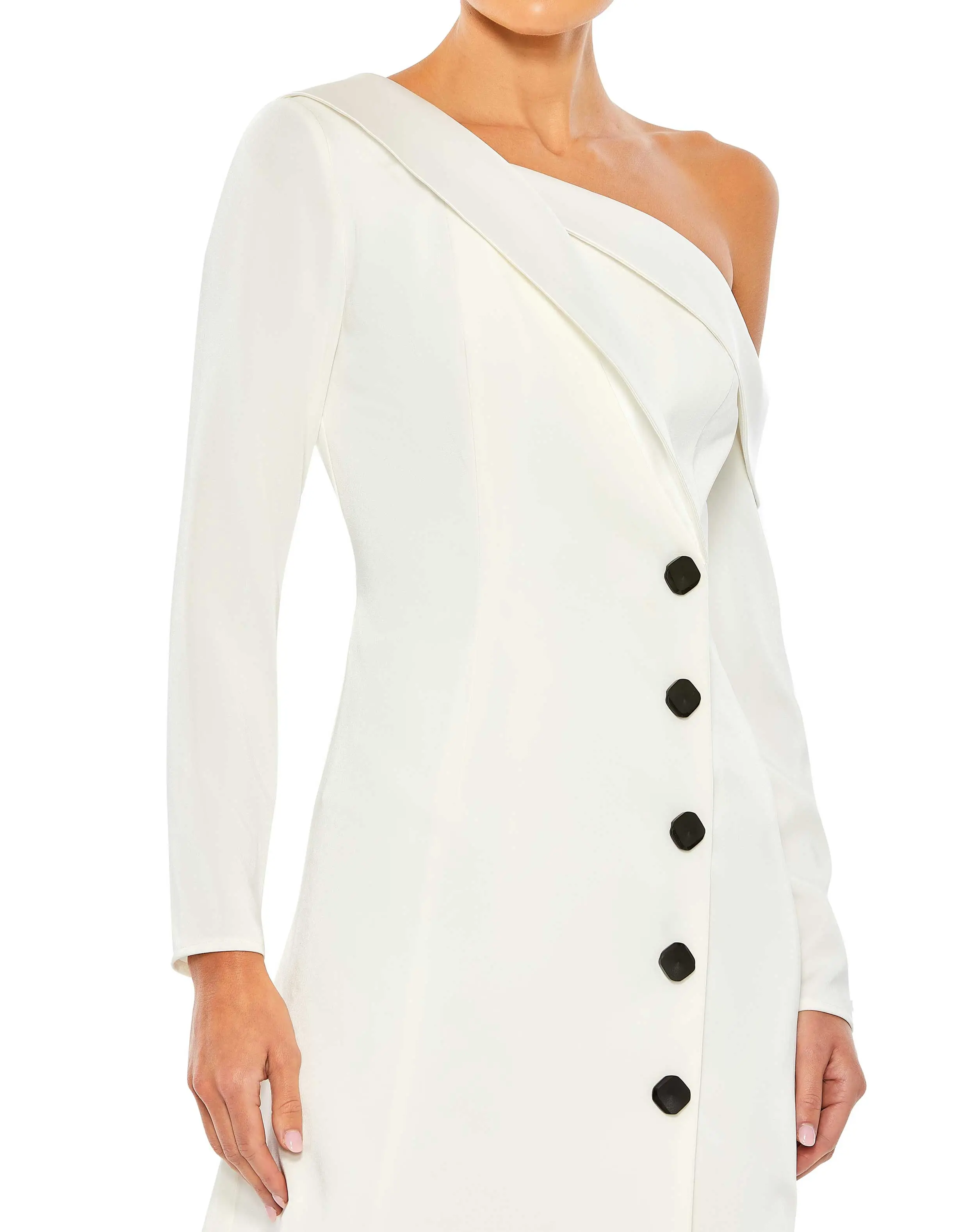 White Drop Shoulder Faux Tuxedo Mini Dress