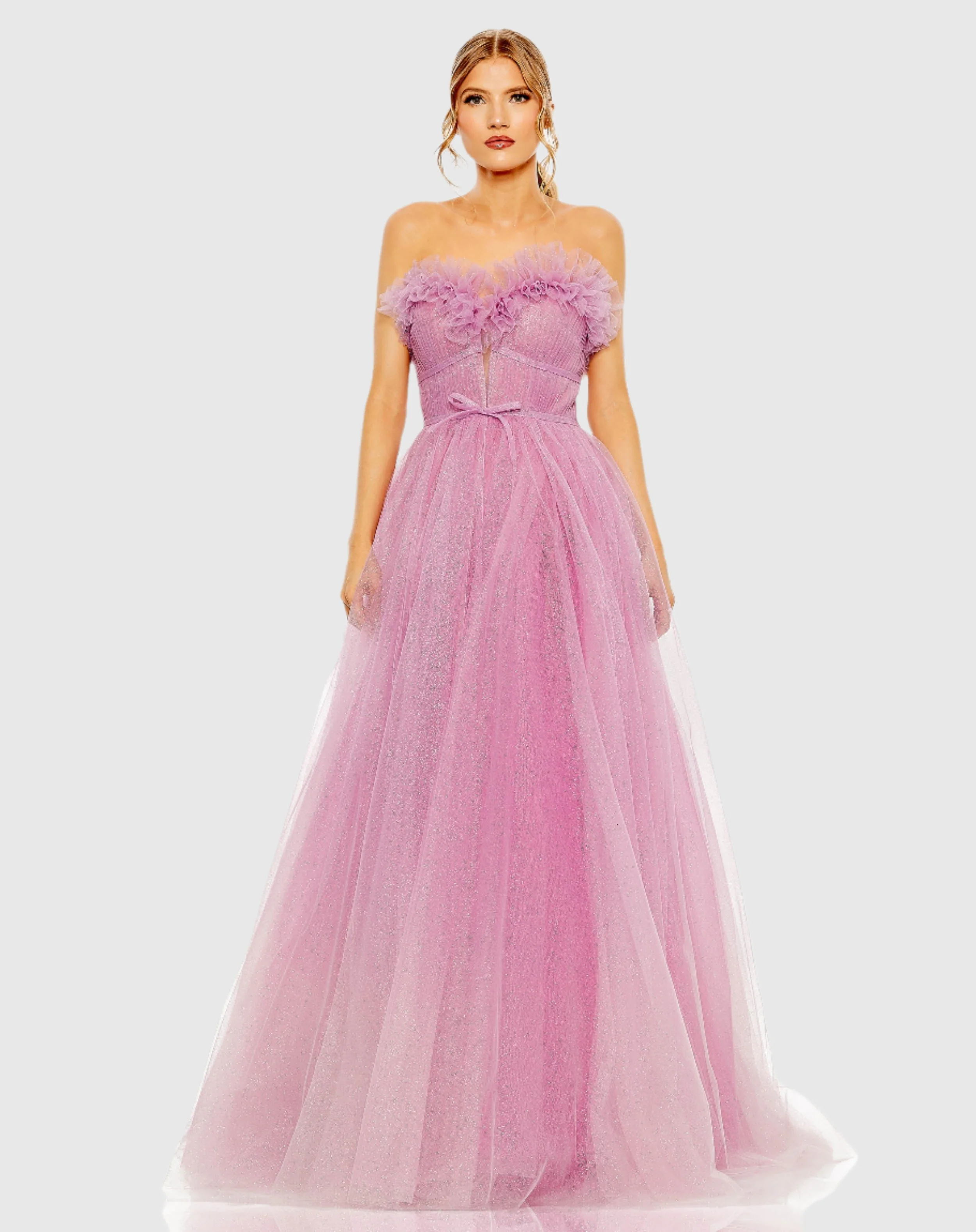 Purple Strapless Glitter Tulle Gown