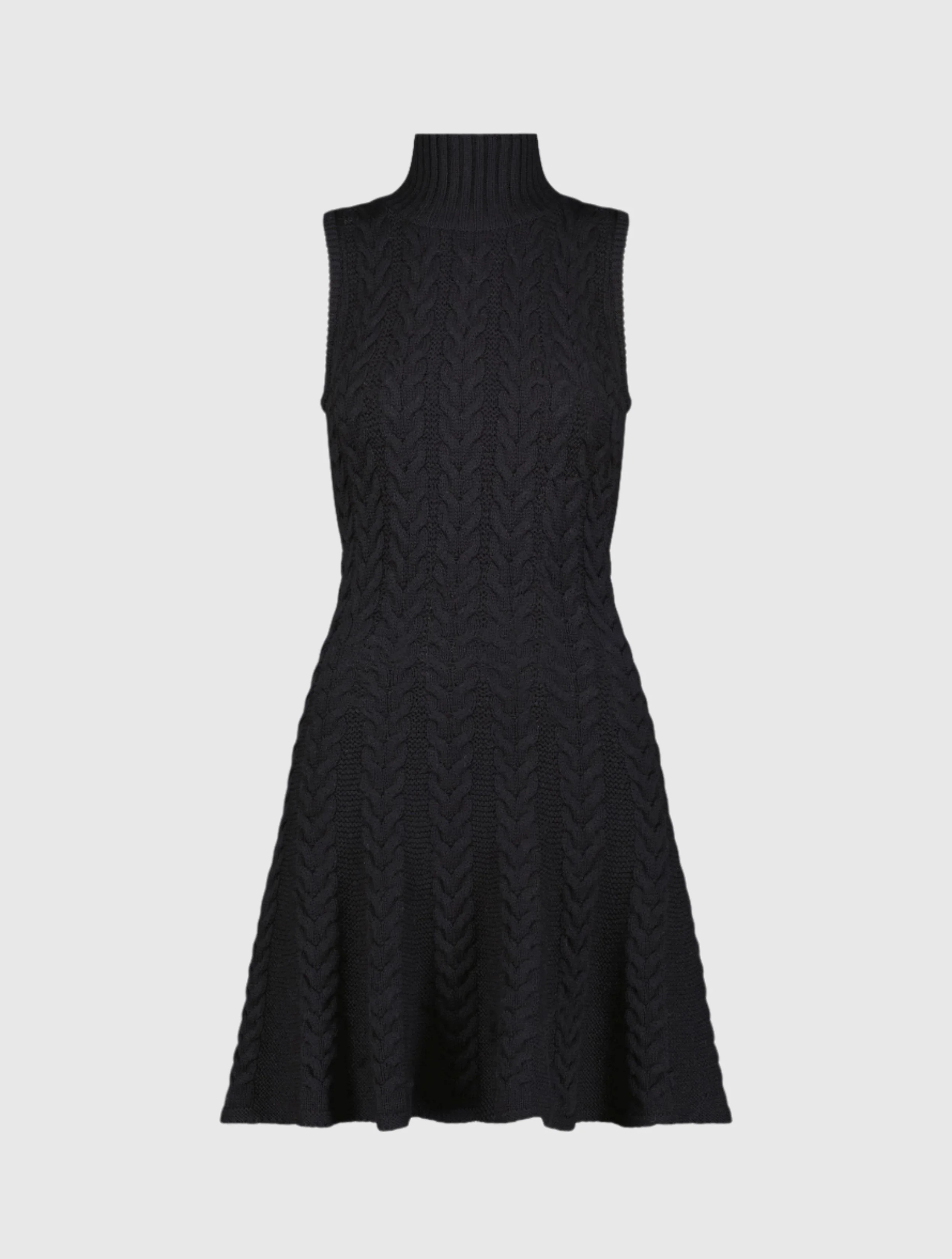 Black Cable Knit Turtle Neck Sleeveless Mini Sweater Knit Dress
