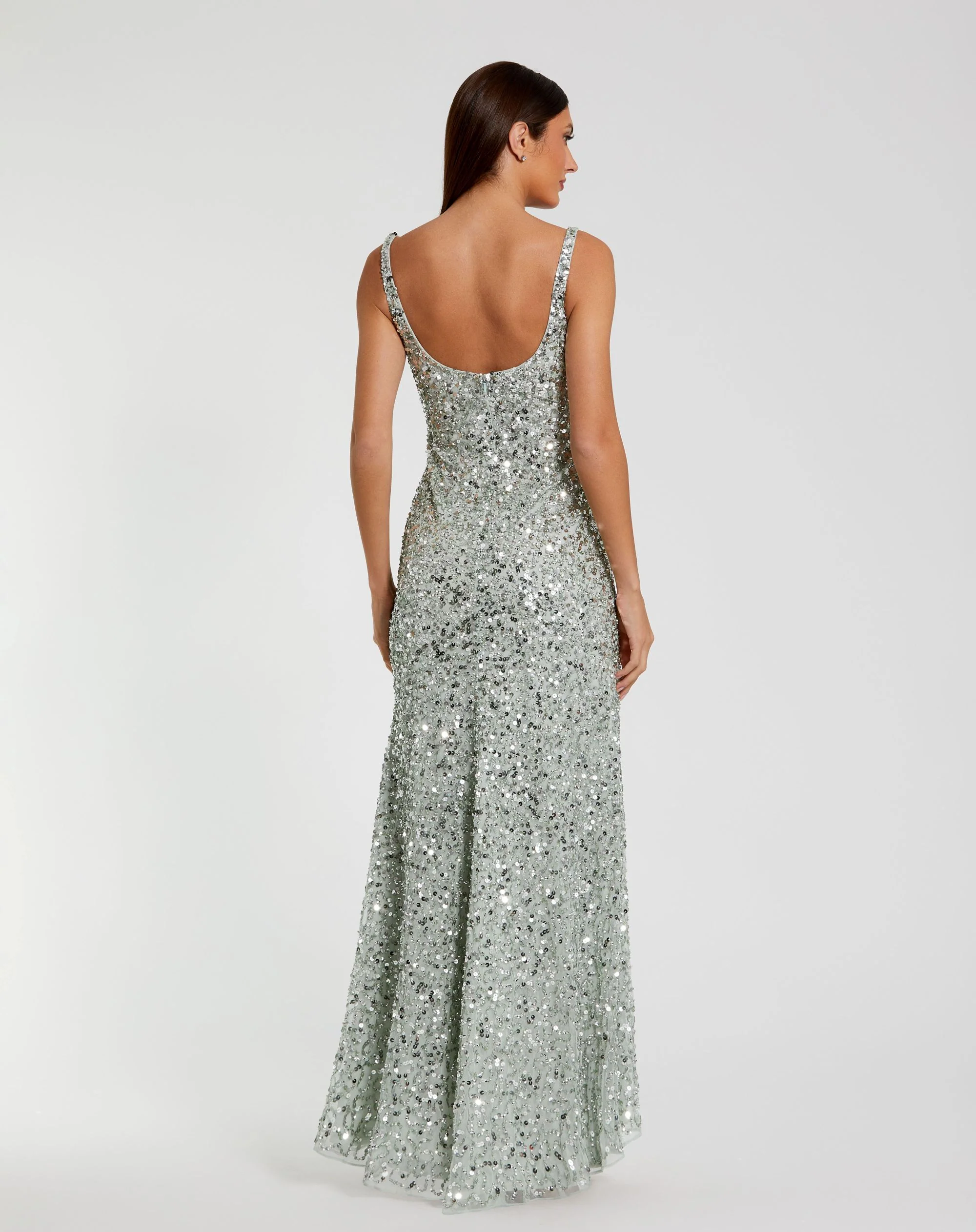 Green Sequined Low Back Slip Gown