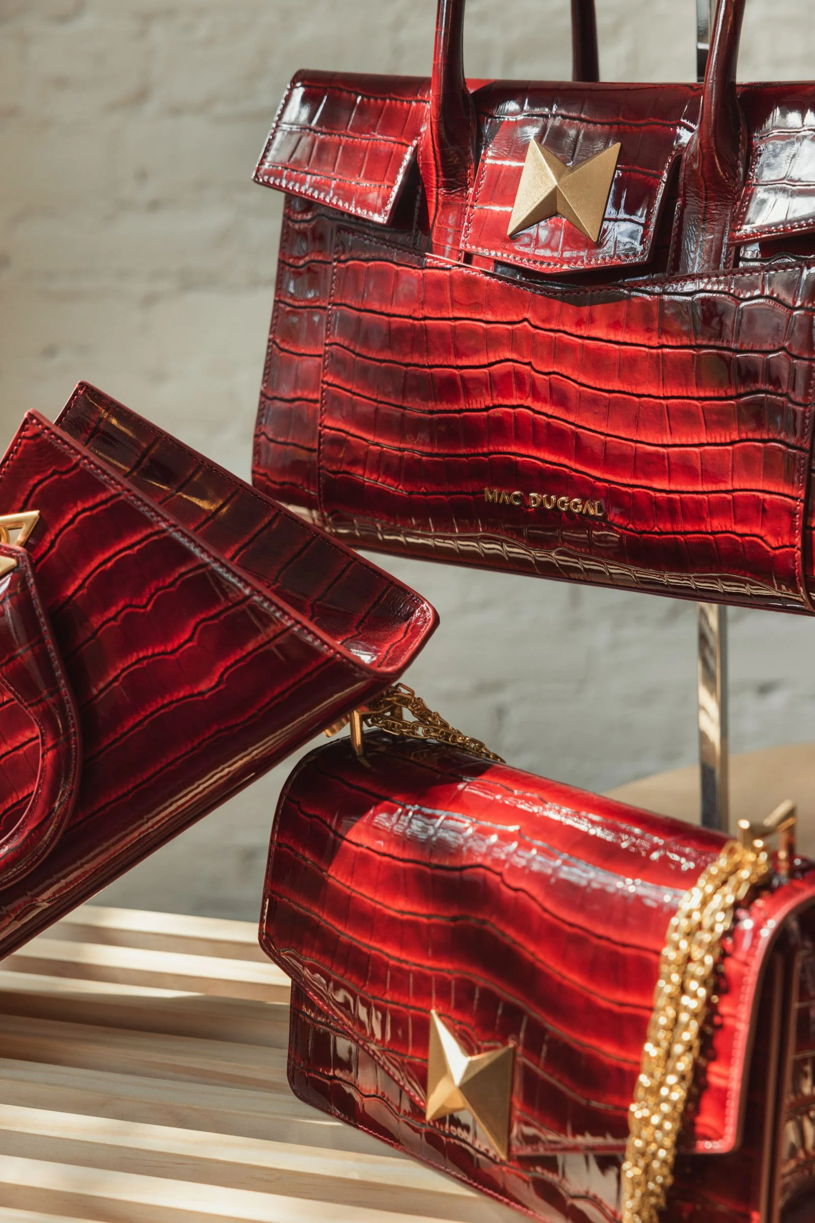 Crocodile Leather Tote Bag With Gold Hardware