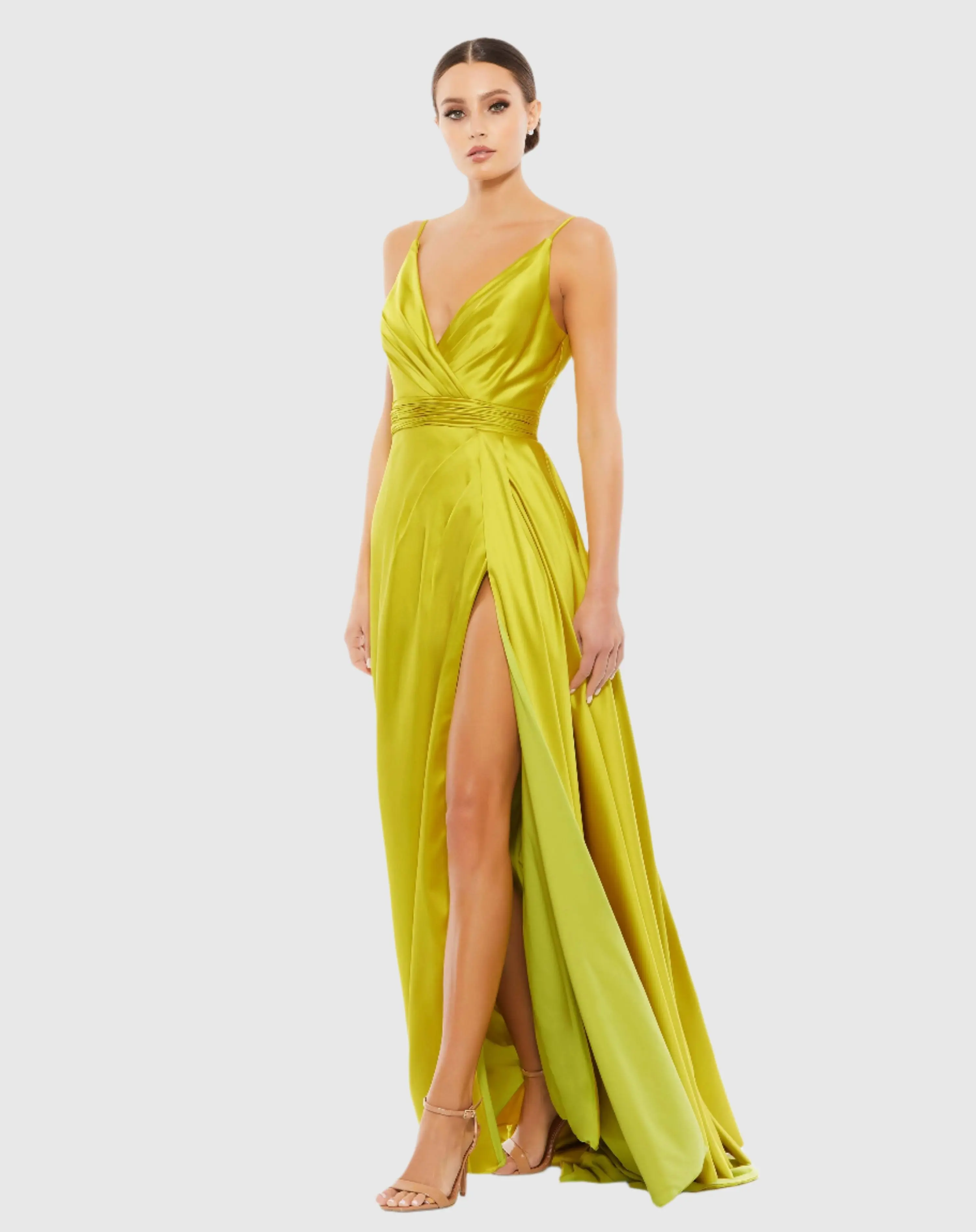 Green Sleeveless Faux Wrap Draped Gown - FINAL SALE