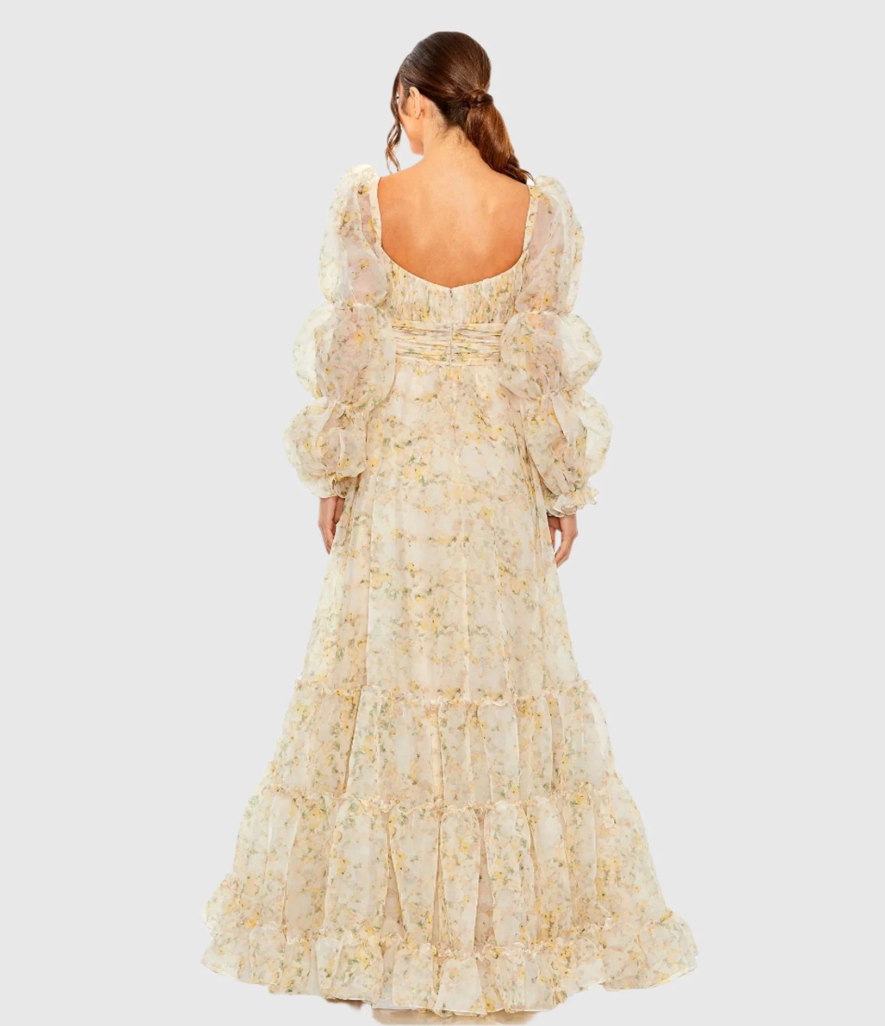 Sweetheart Balloon Sleeve Chiffon Tiered Gown