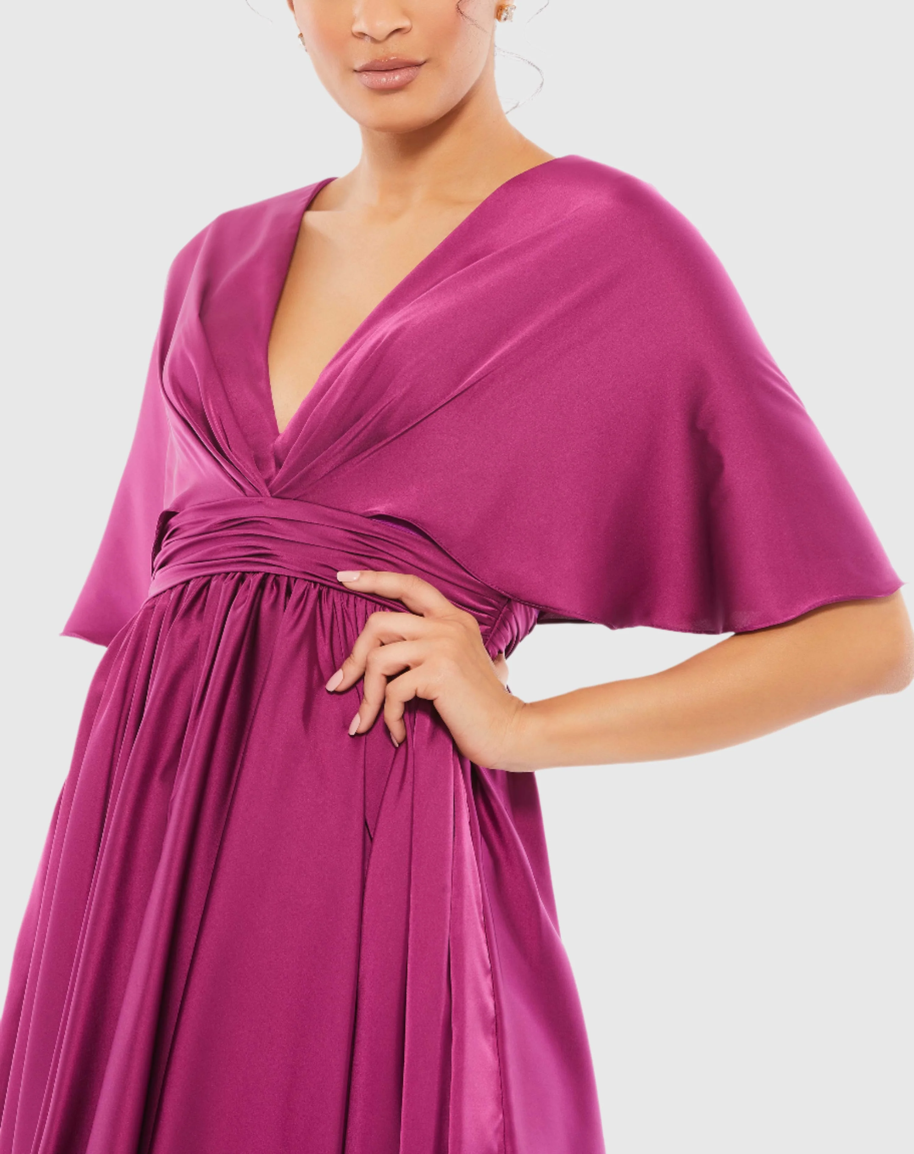 Purple Satin Flowy Cape Sleeve Mini Dress - FINAL SALE