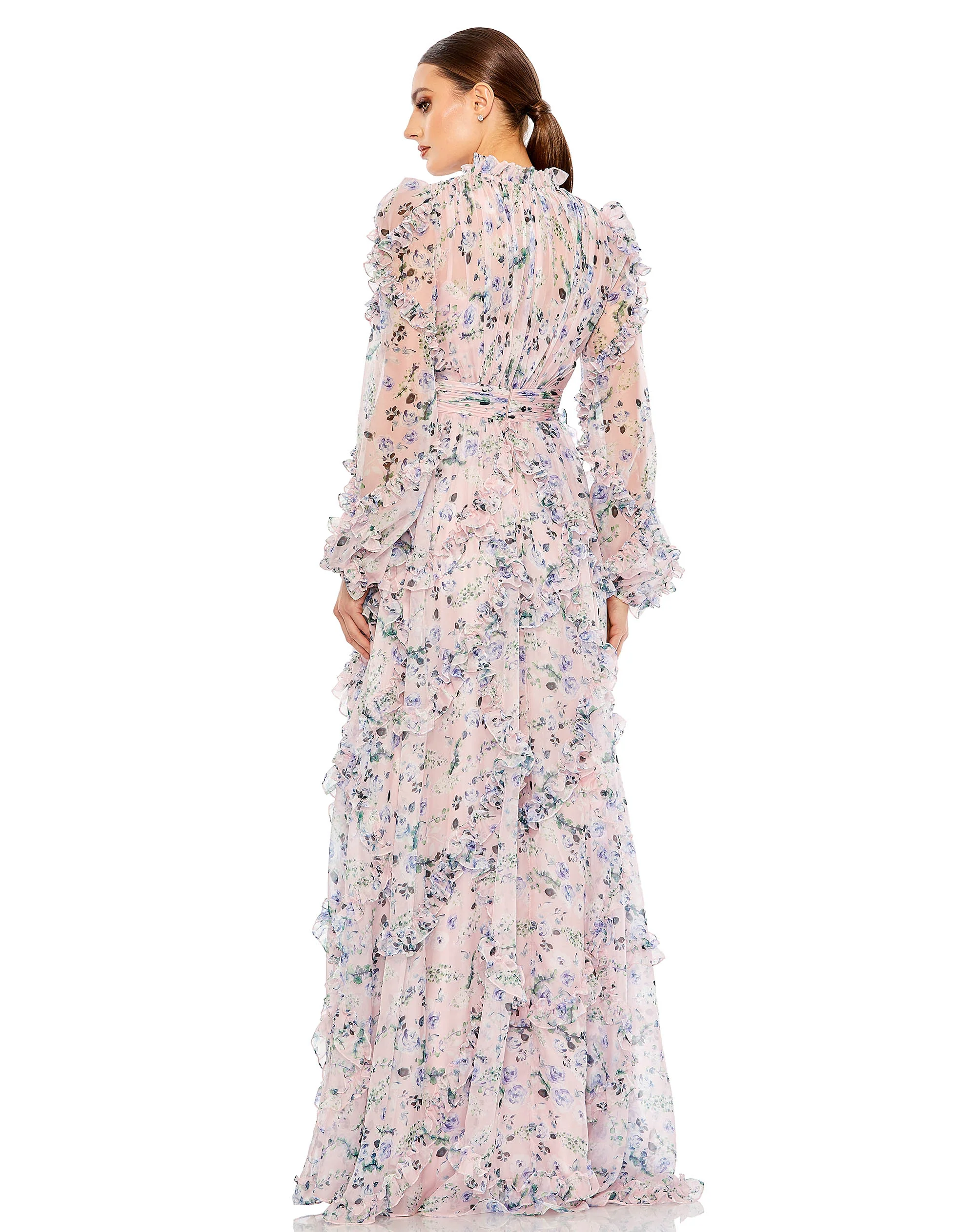 Ruffle Tiered Puff Sleeve A Line Dress