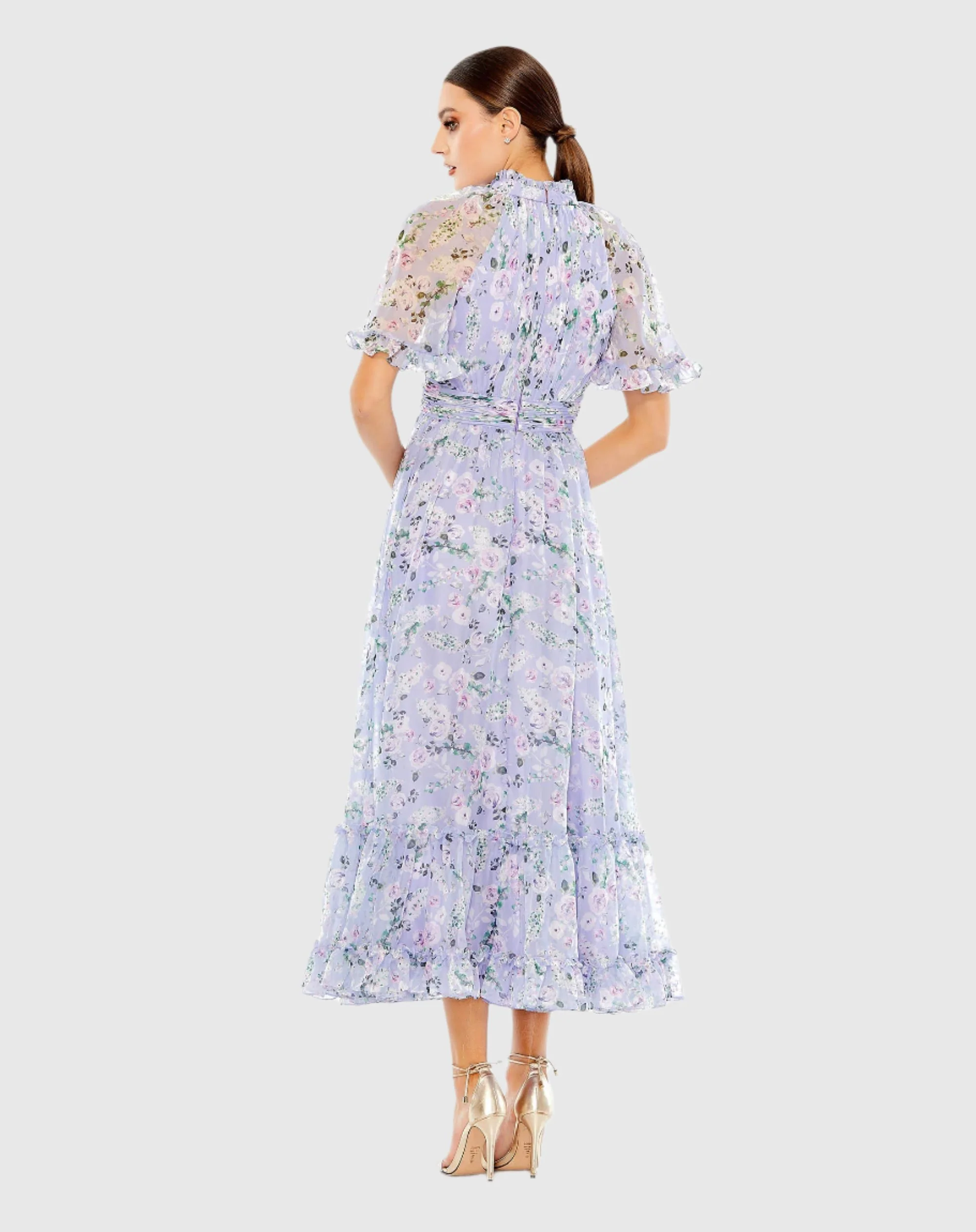 Purple Floral Print High Neck Raglan Sleeve Dress