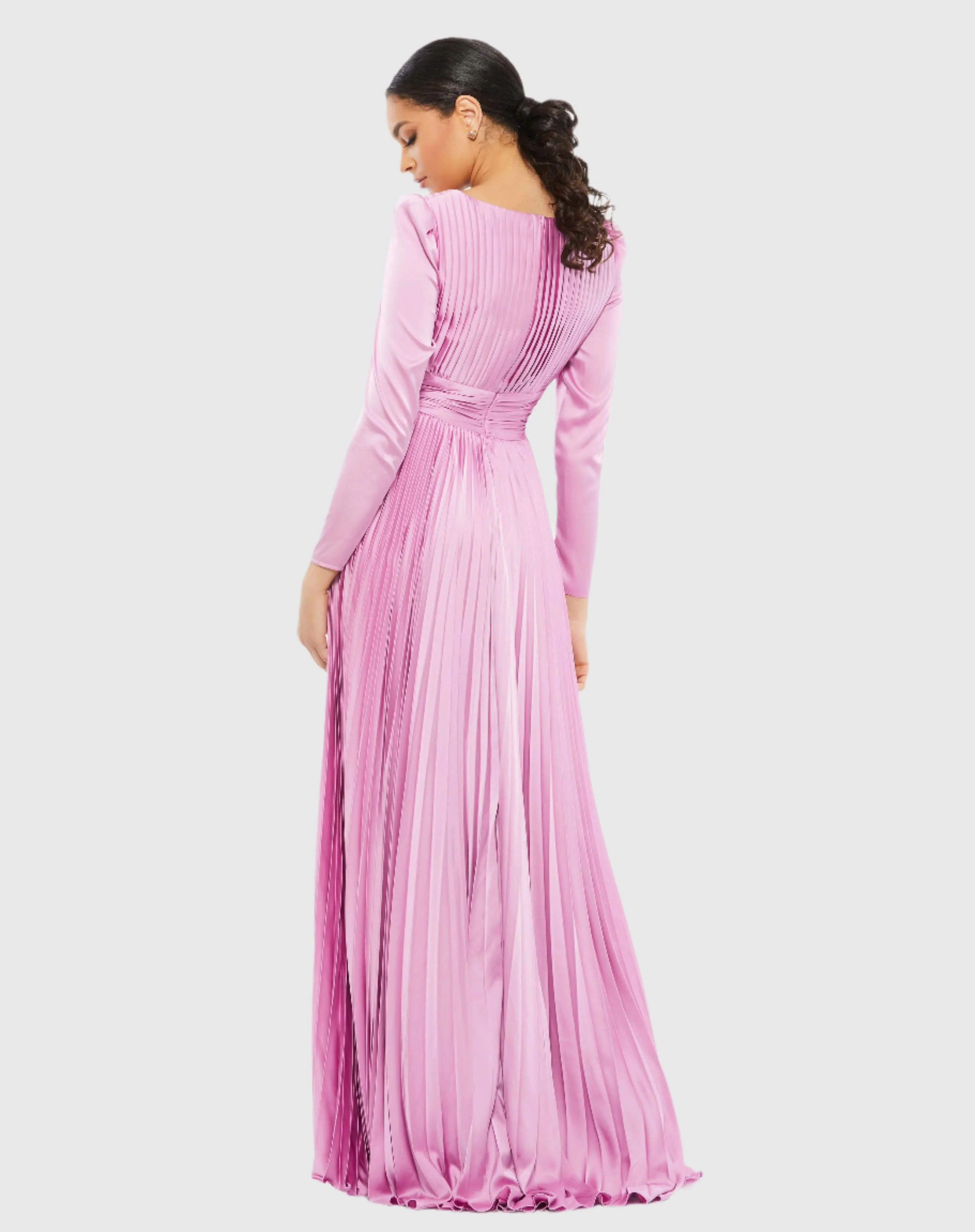 Light Purple Pleated Long Sleeve V-Neck Gown