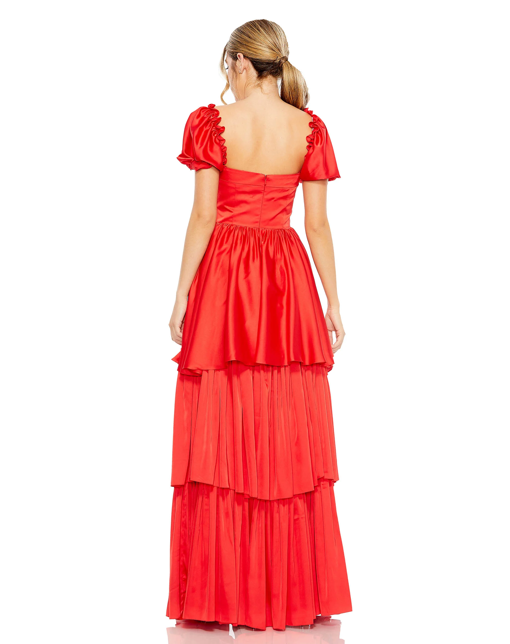 Puff Sleeve Sweetheart High Low Ruffle Gown | Sample | Sz. 2