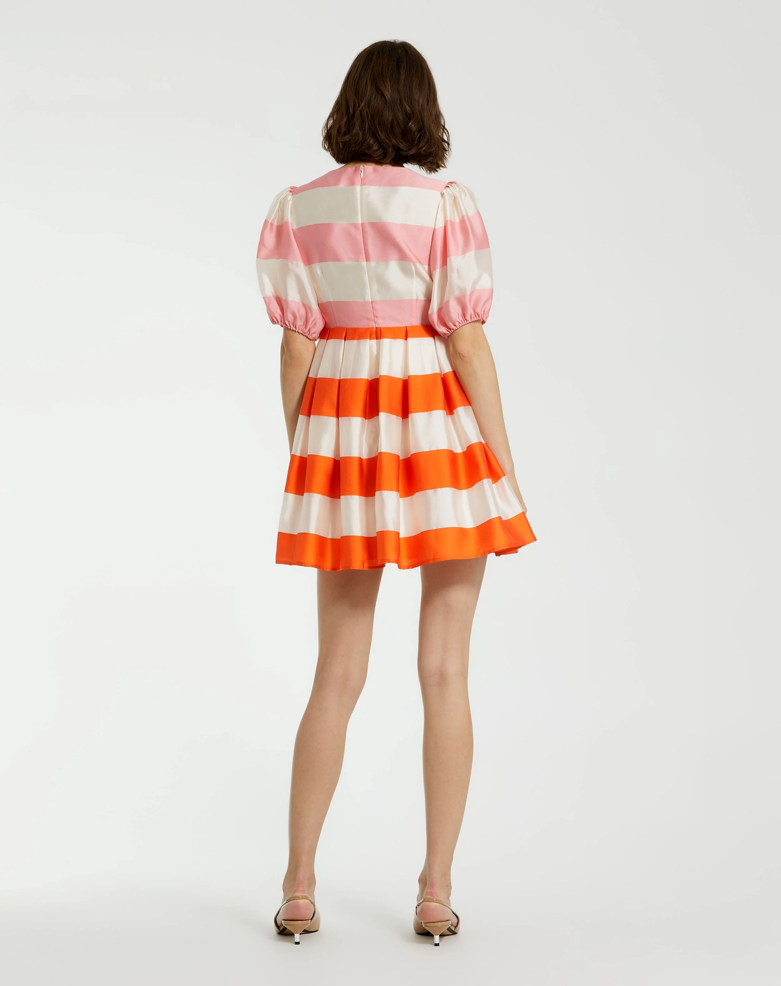 Organza Striped Balloon Sleeve Mini Dress