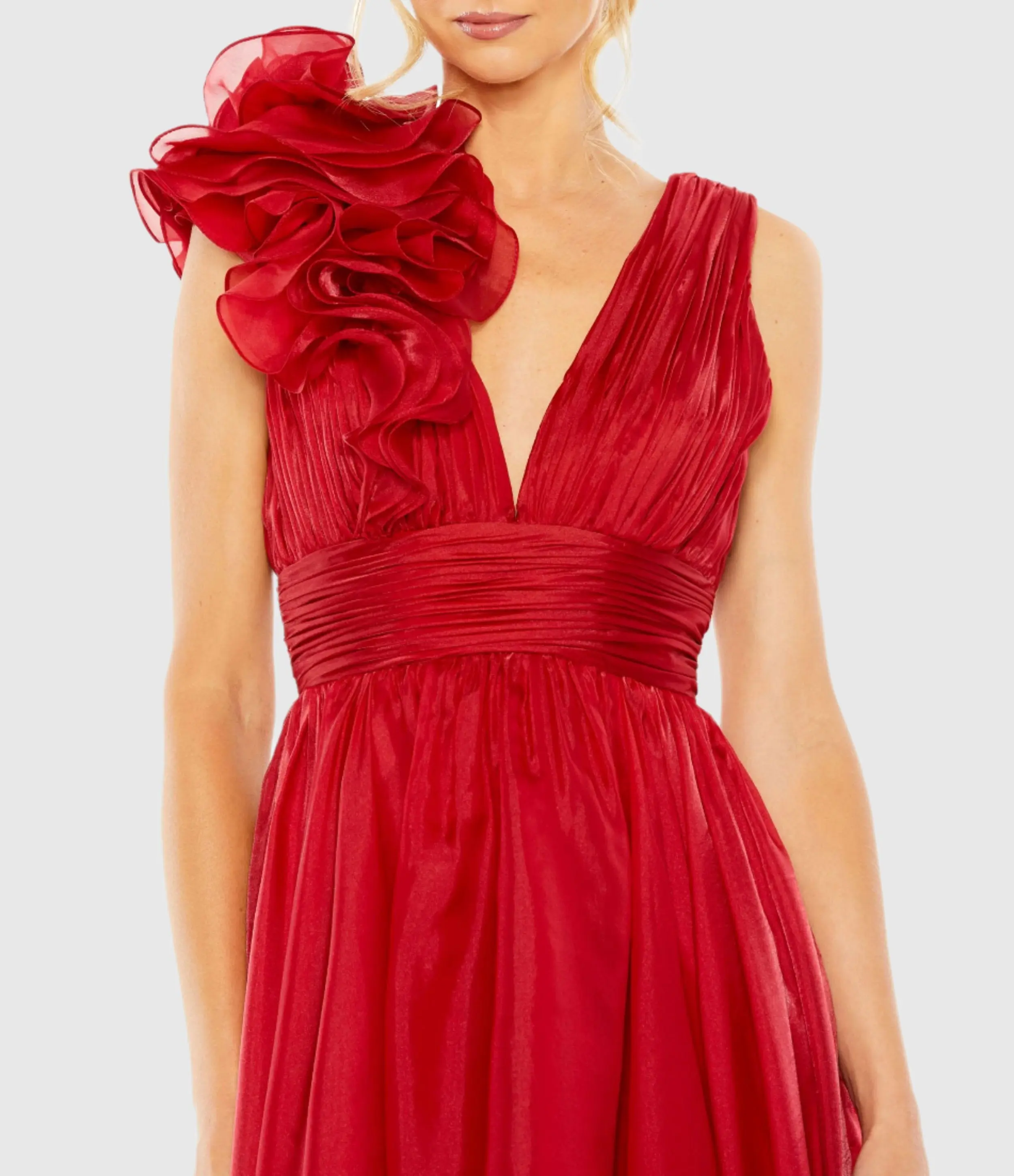 Red Sleeveless Chiffon A-Line Tea Length Cocktail Dress