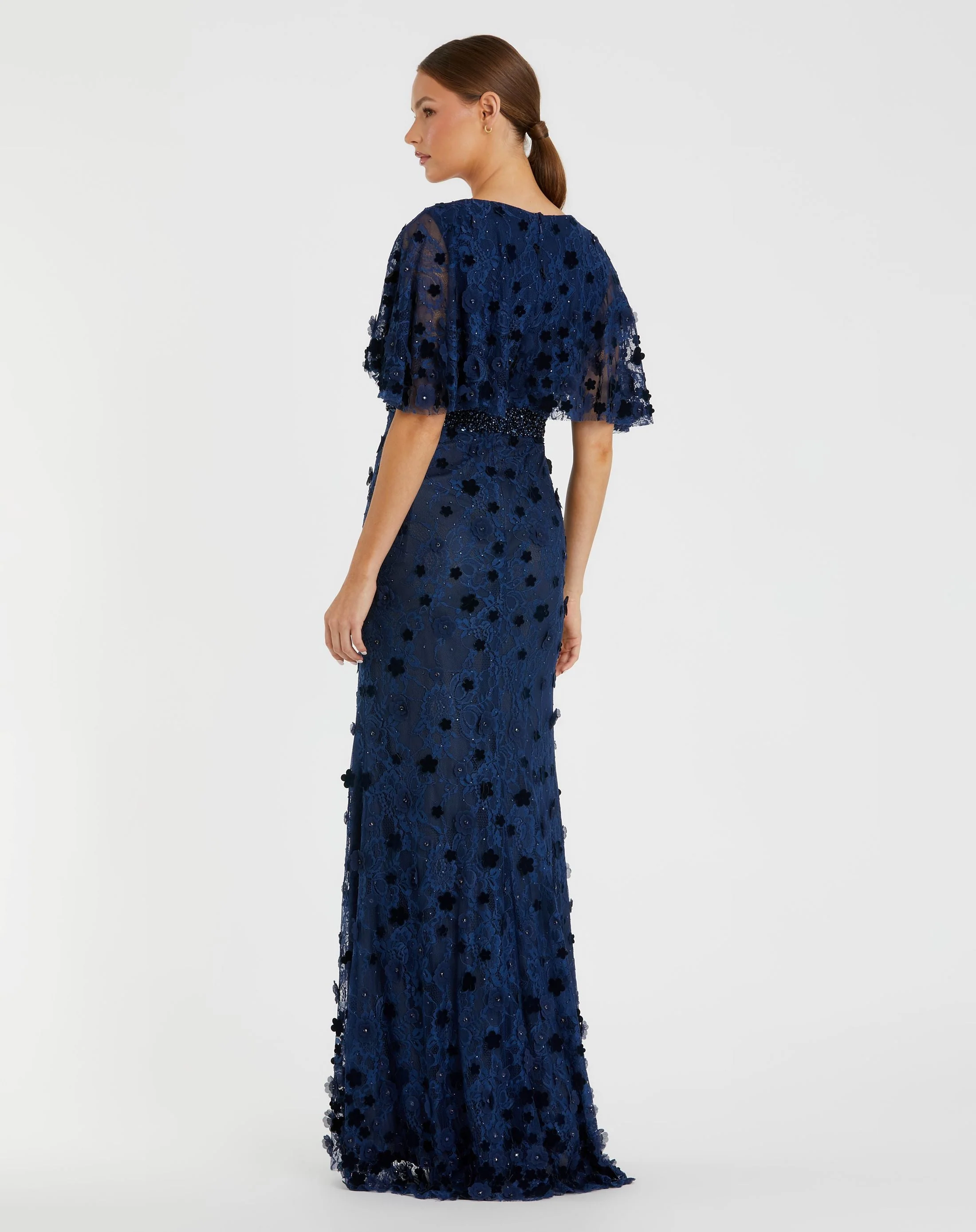 Navy Embellished Floral Gown