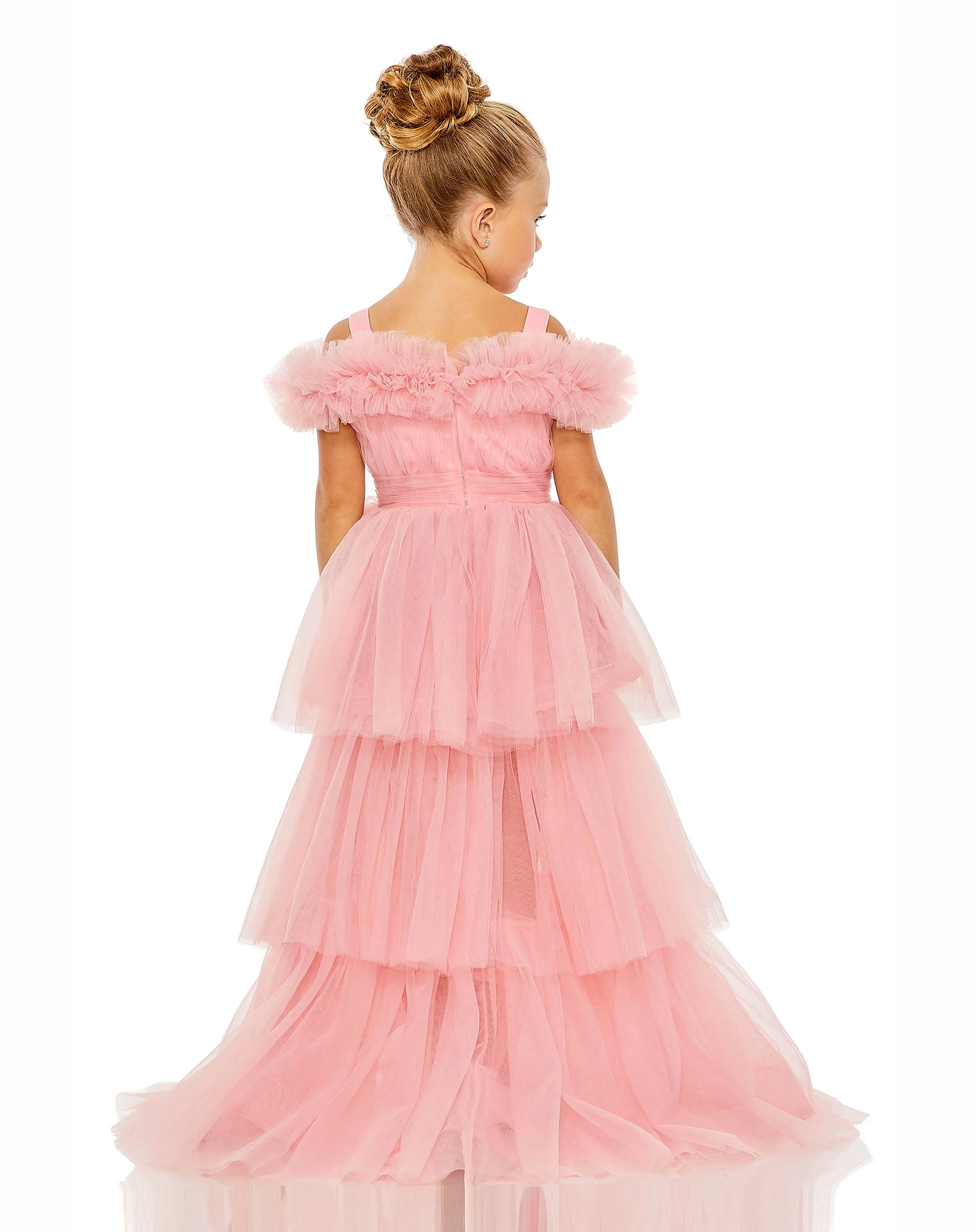 Pink Girls Off the Shoulder High Low Tulle Dress