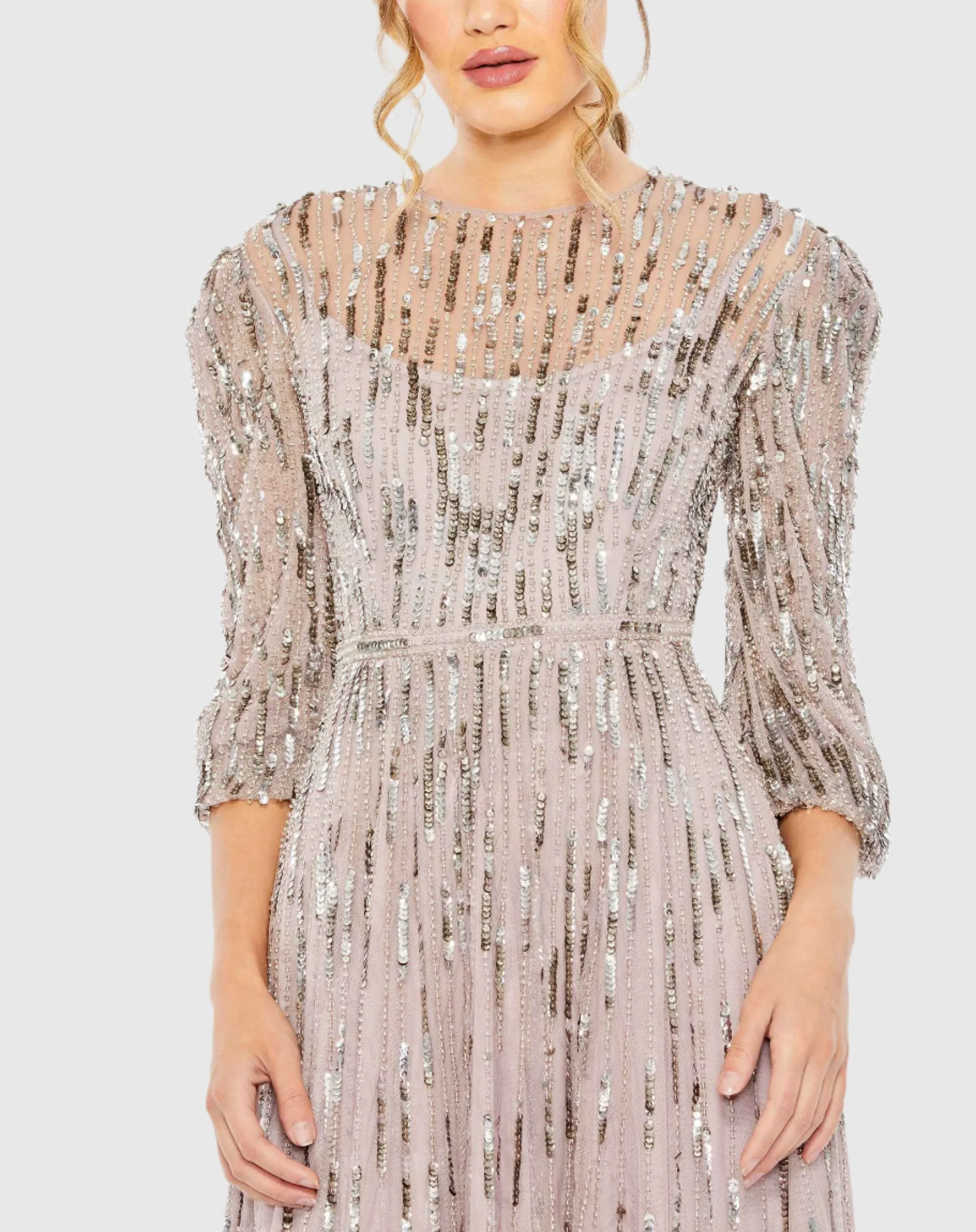 Purple Beaded High Neck Midi Dress