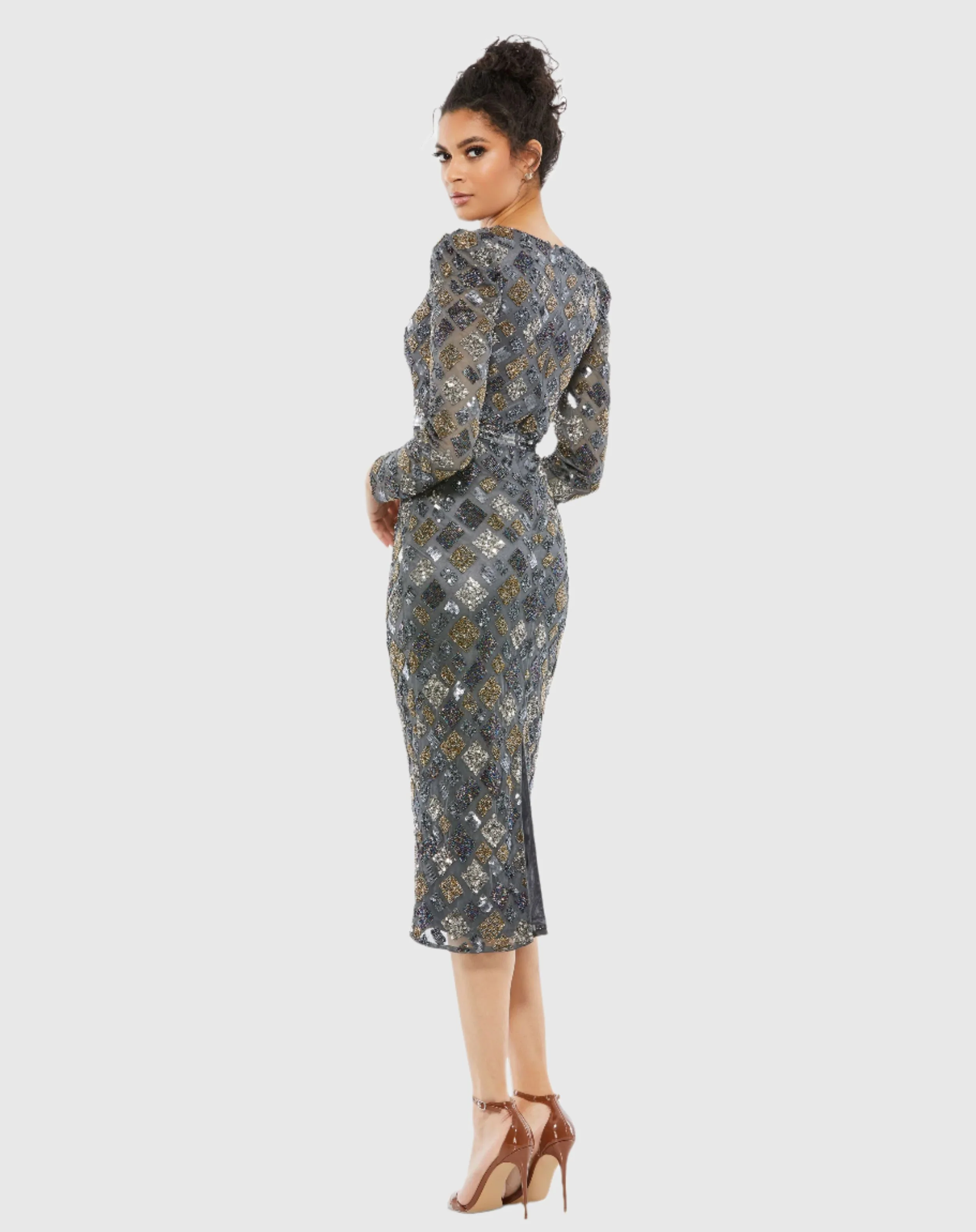 Long Sleeve Geometric Sequin Midi Dress - FINAL SALE