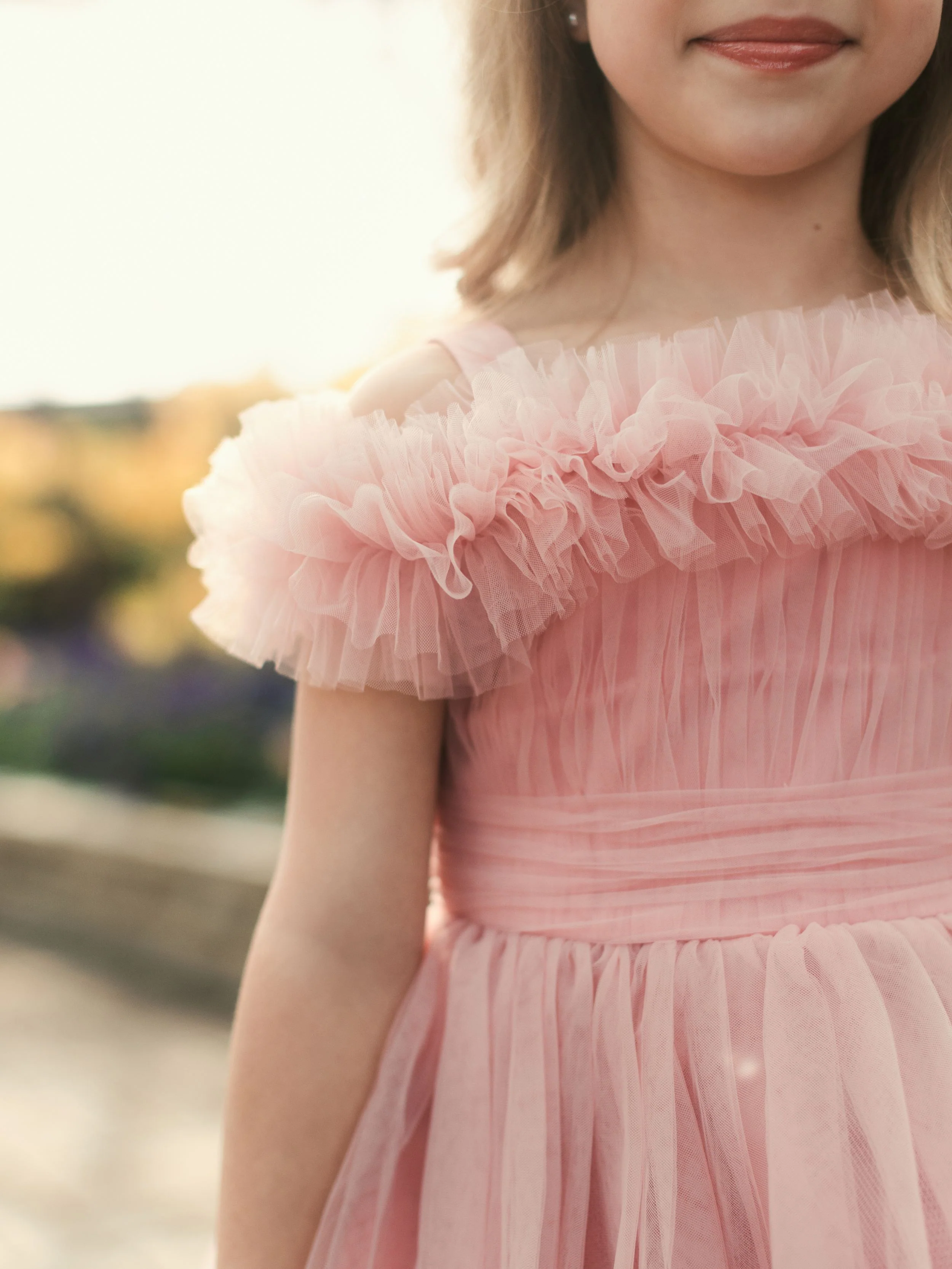 Pink Girls Off the Shoulder High Low Tulle Dress