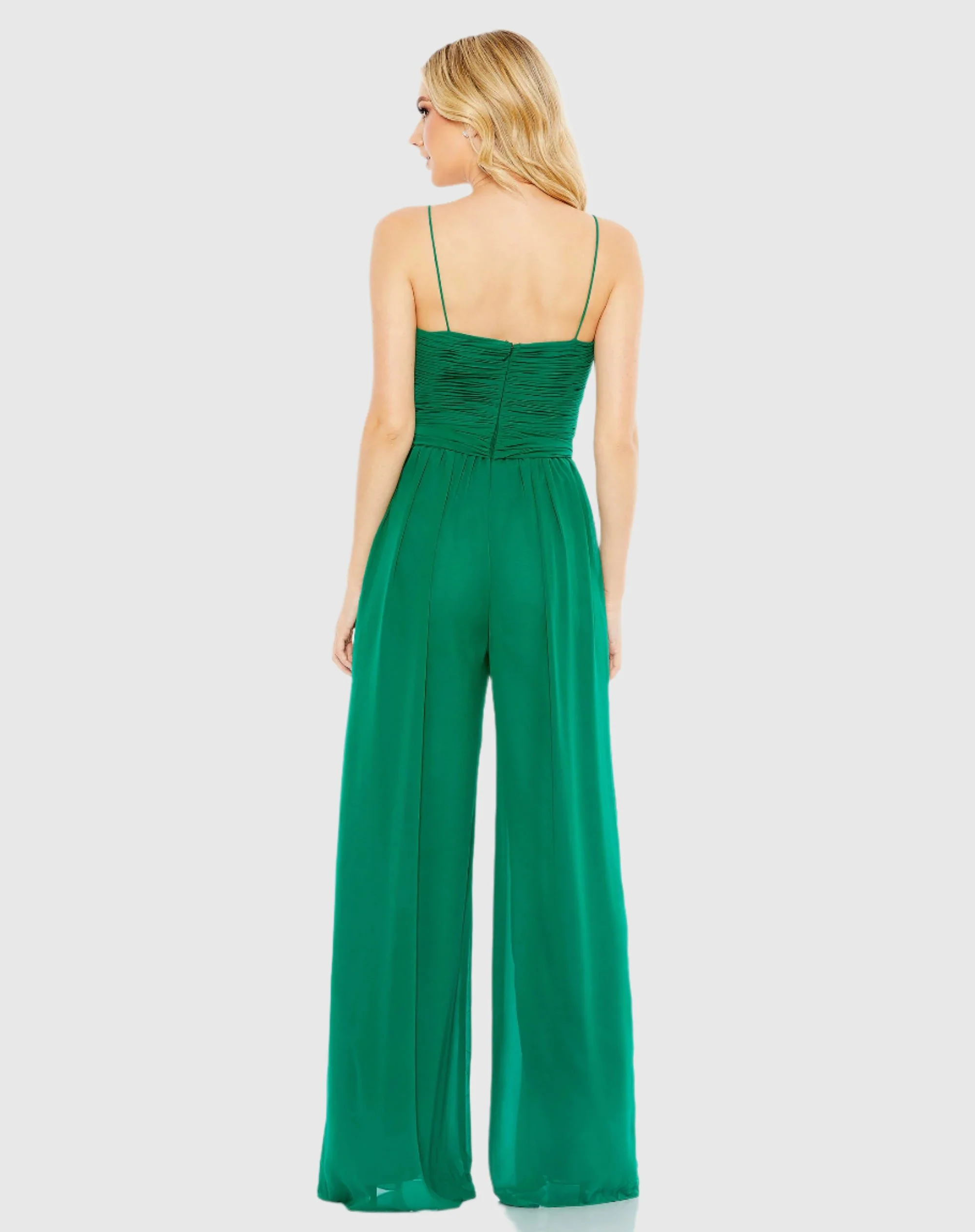 Green Ruched Sleeveless Tie Jumpsuit