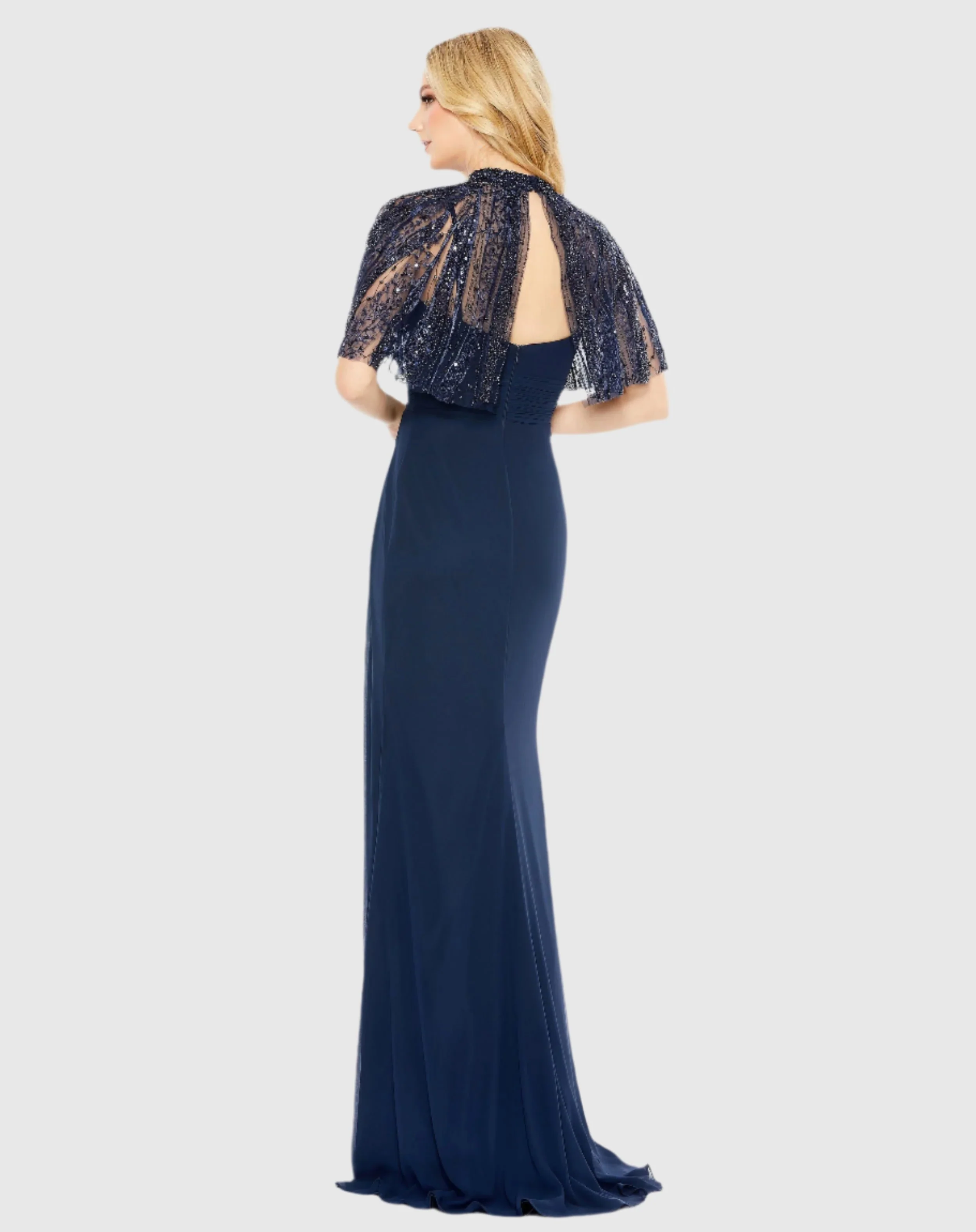 Sleeveless Gown With Embellished Cape
