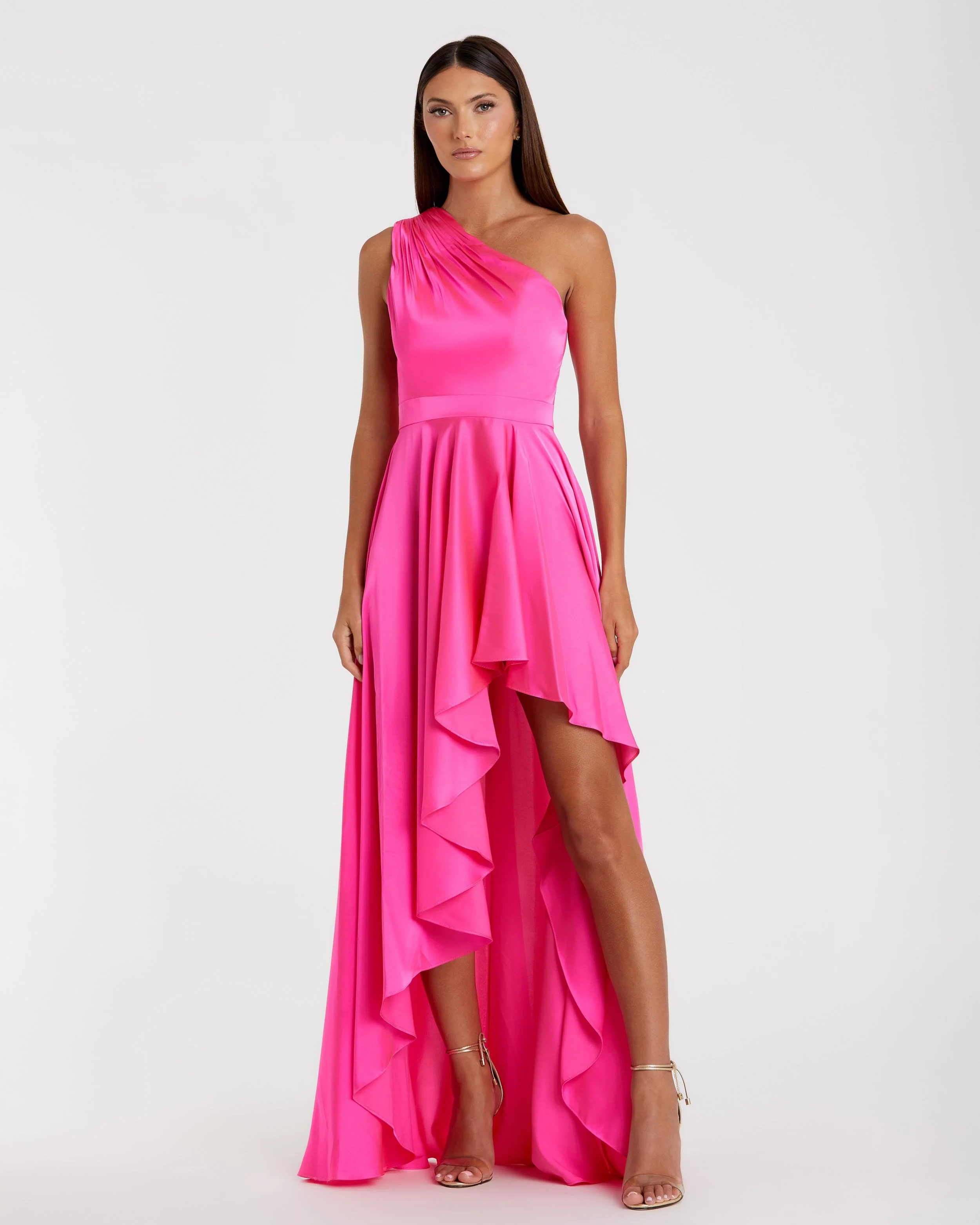 Pink One Shoulder High Low A Line Gown