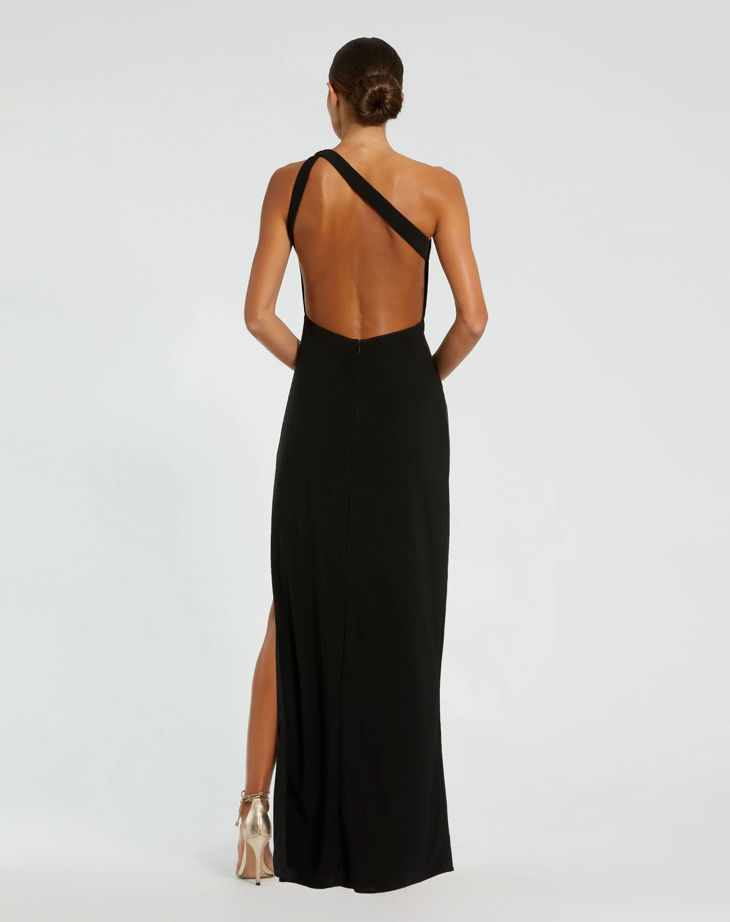 Black One Shoulder Gown with Sheer Embellished Cut Out