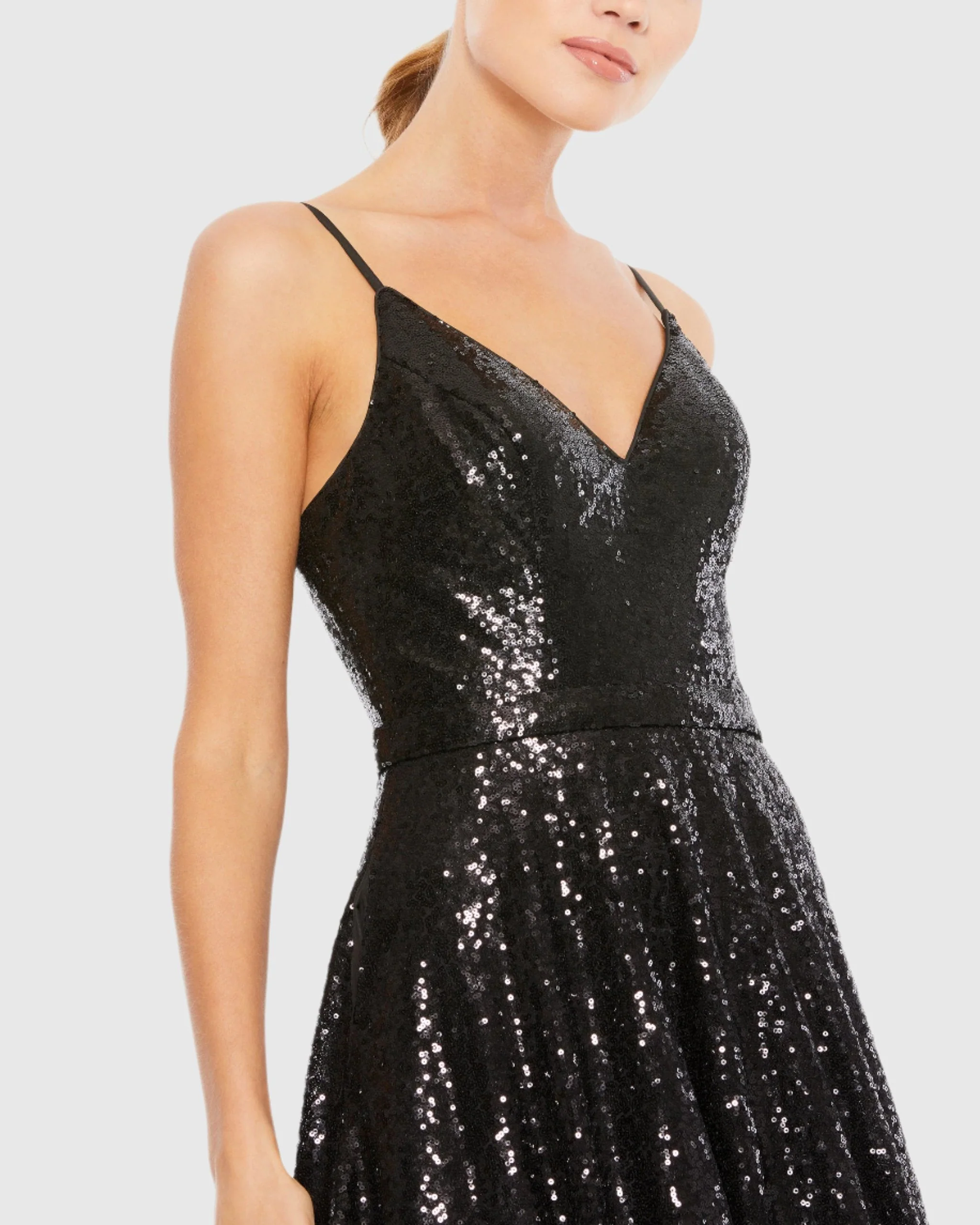 Black V-Neck Sequined Ball Gown - FINAL SALE