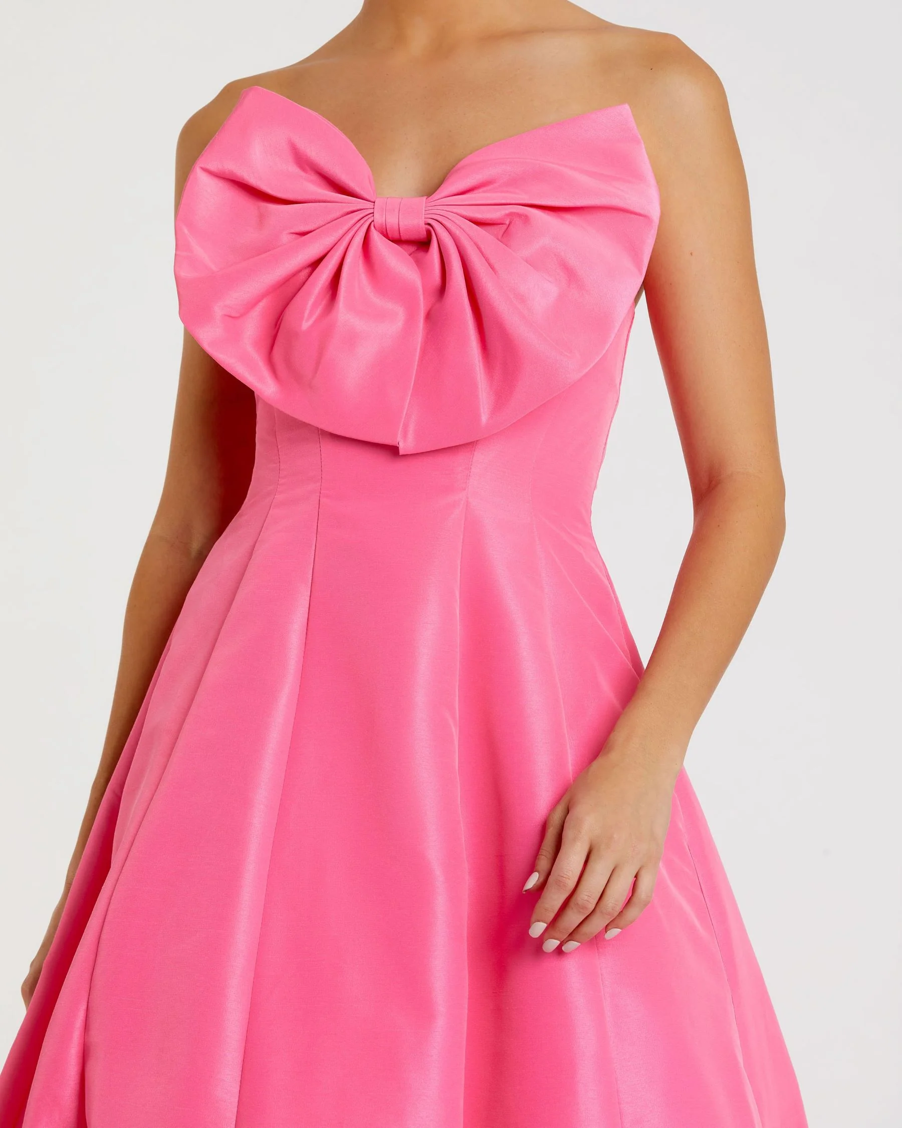 Pink Strapless A-Line Tea Length Statement Bow Dress
