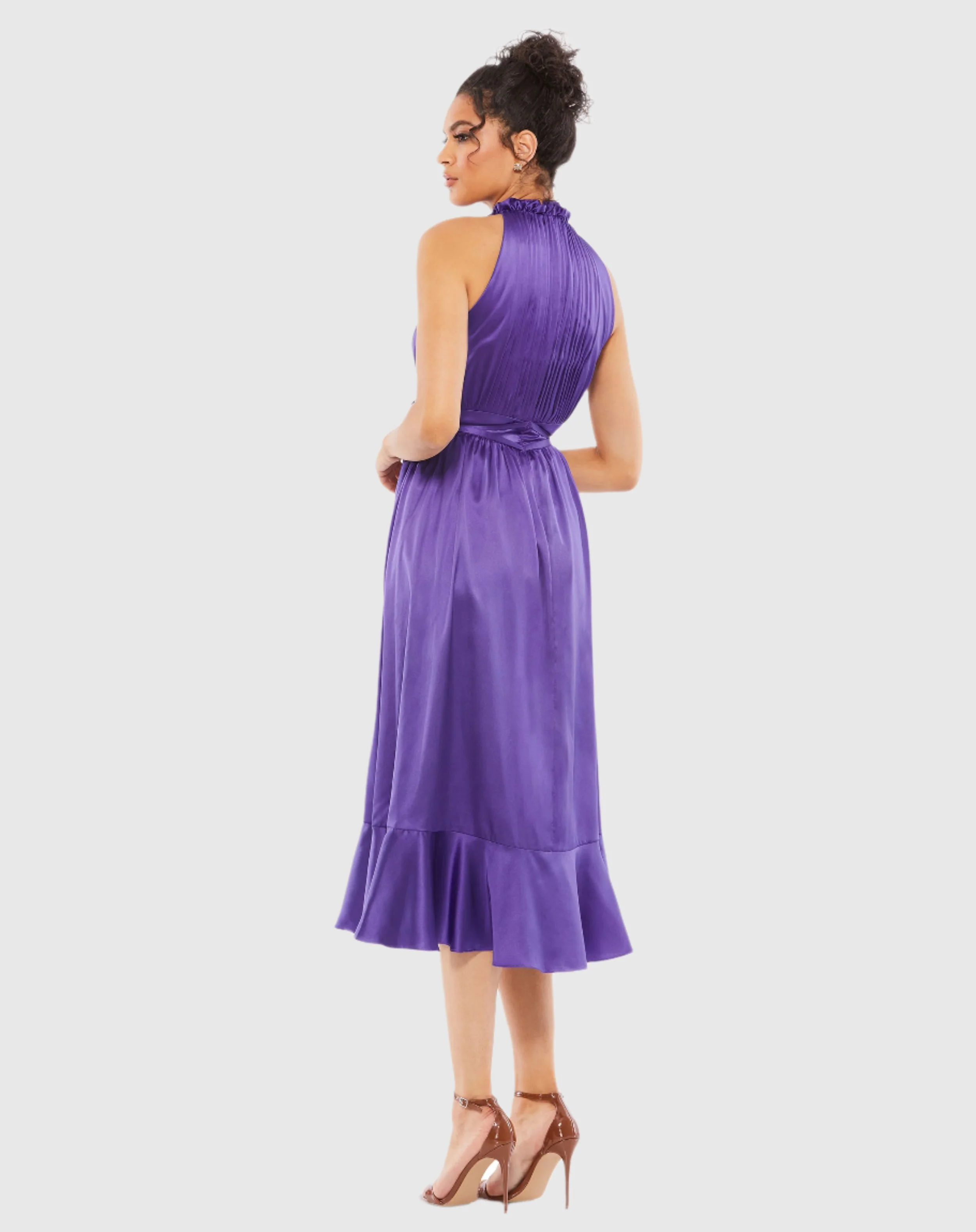 Purple Ruffle Halter Neck Midi Dress