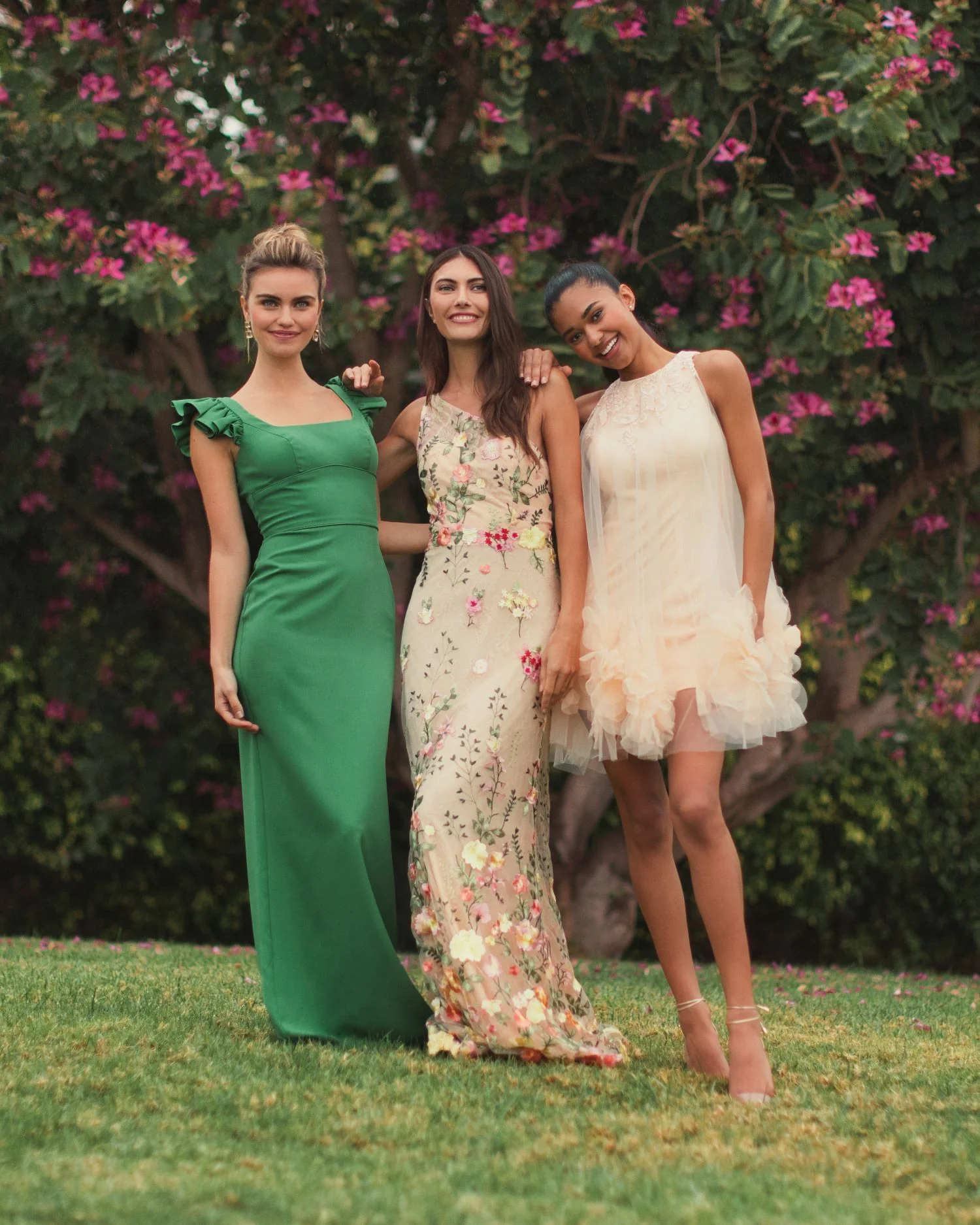 Green Ruffle Cap Sleeve Open Back Column Gown