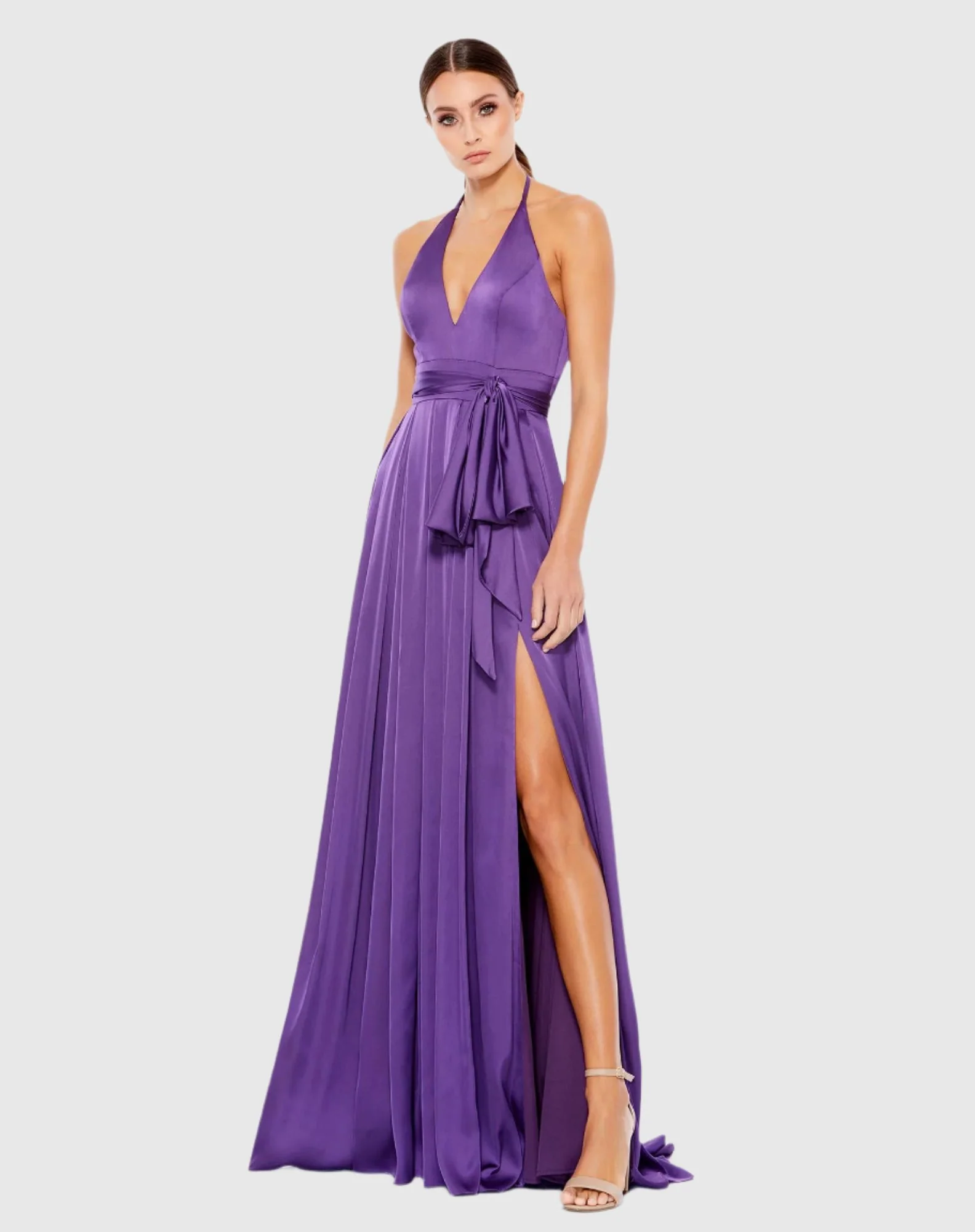 Purple Halter Neck Charmeuse Gown