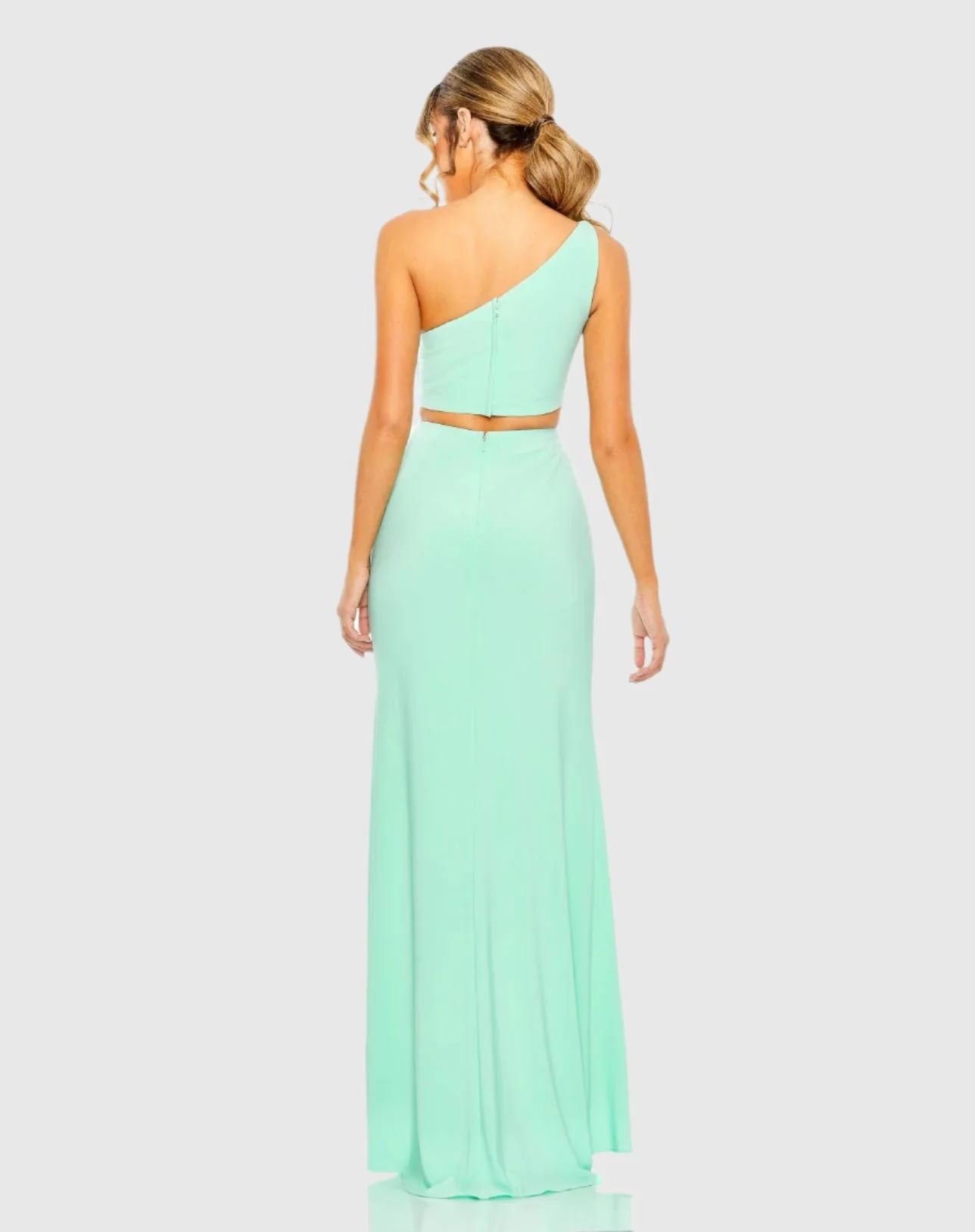 Green One Shoulder Ruched Cut Out Jersey Gown