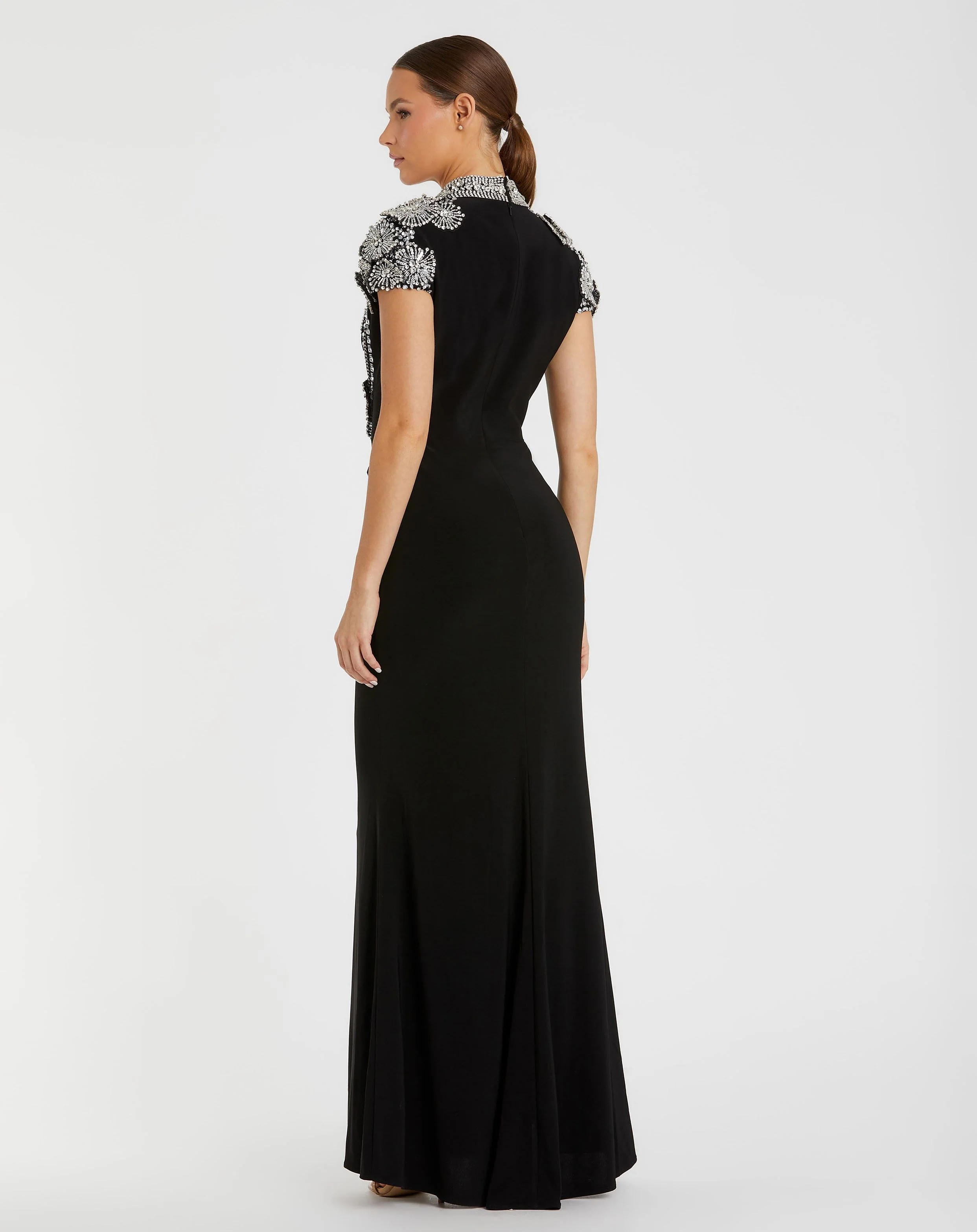 Black High Neck Embellished Column Gown