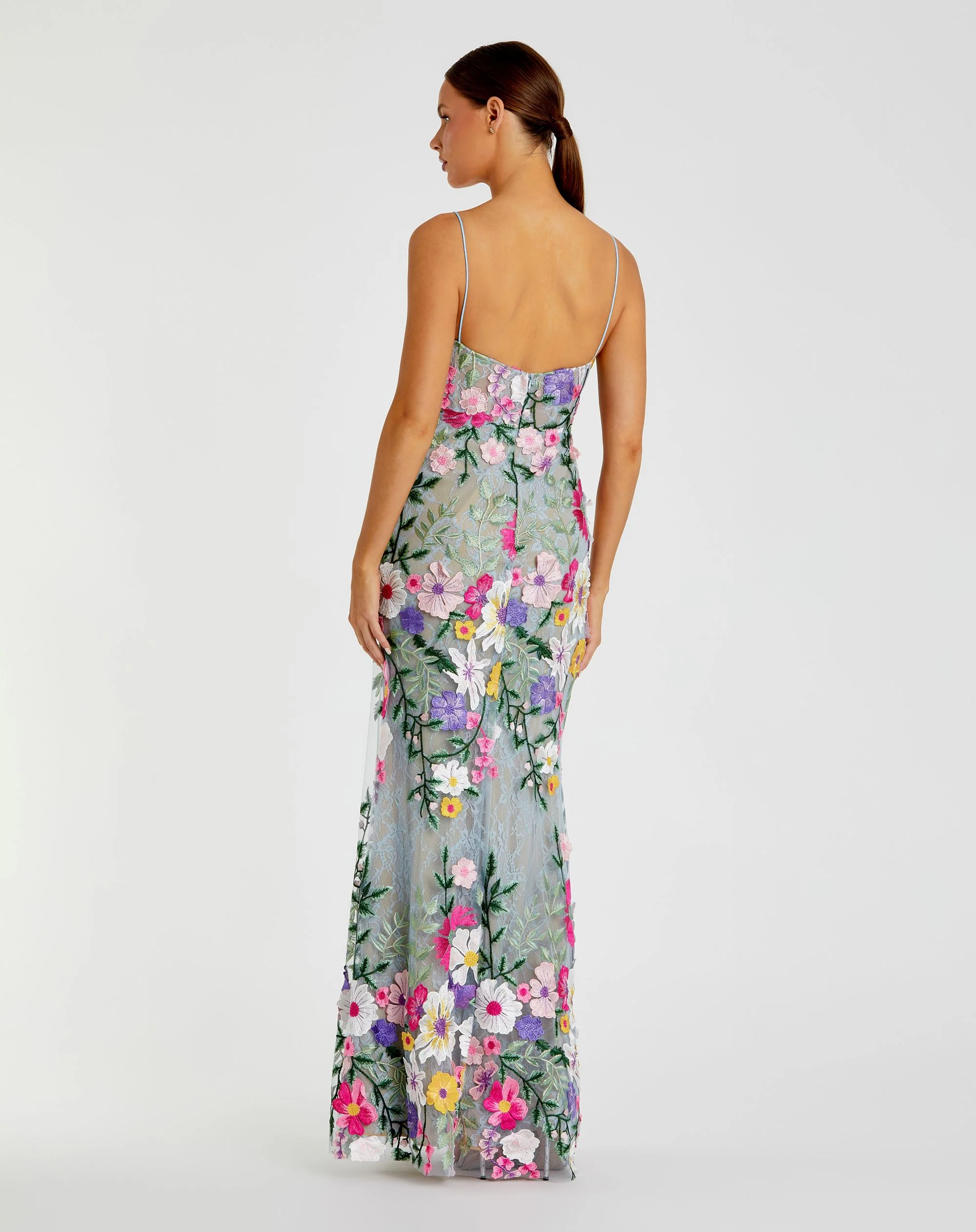 Green Floral Embroidered Sleeveless Bustier Gown