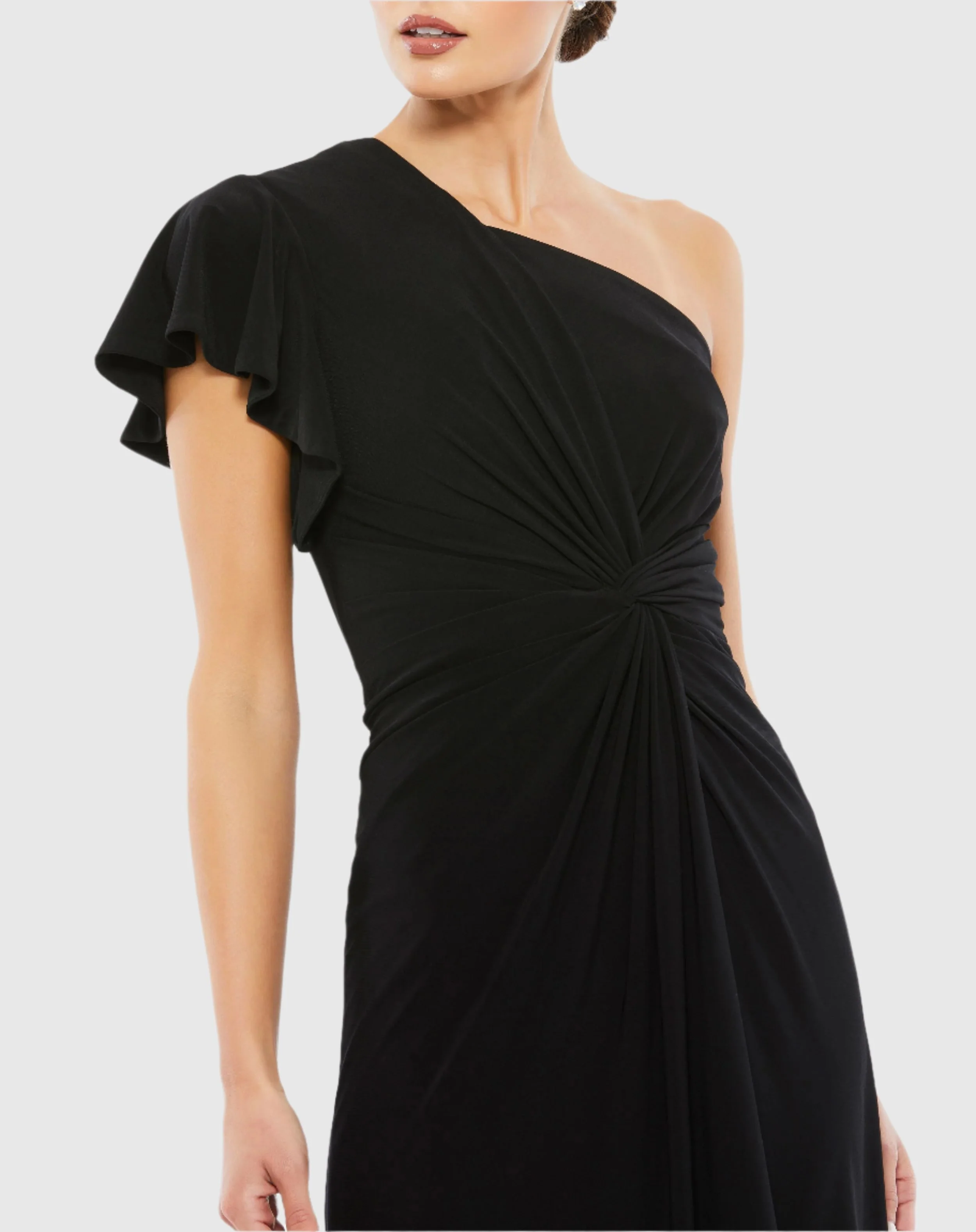 Black One Shoulder Midi Length Jersey Dress