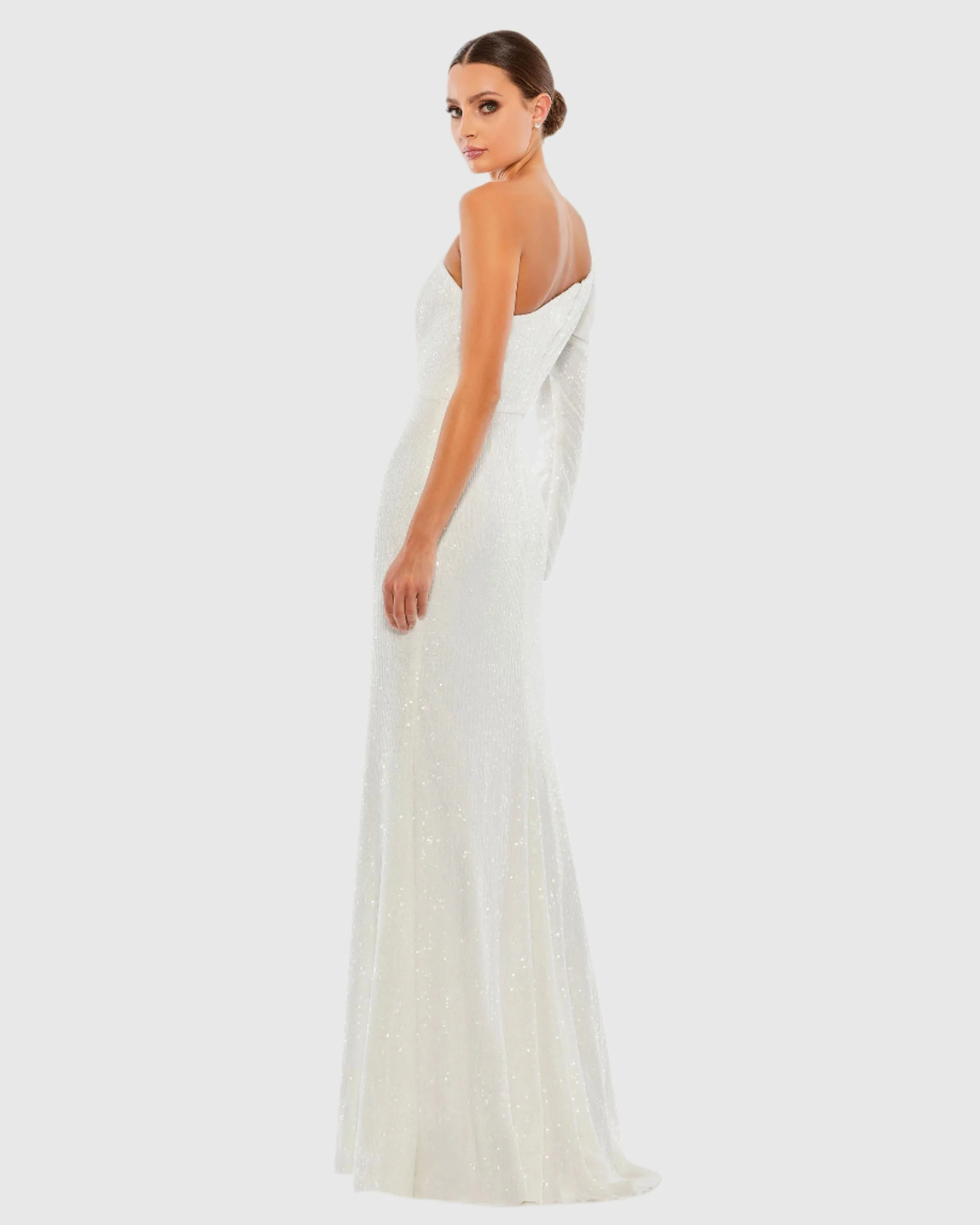 White Sequined One Shoulder Trumpet Gown