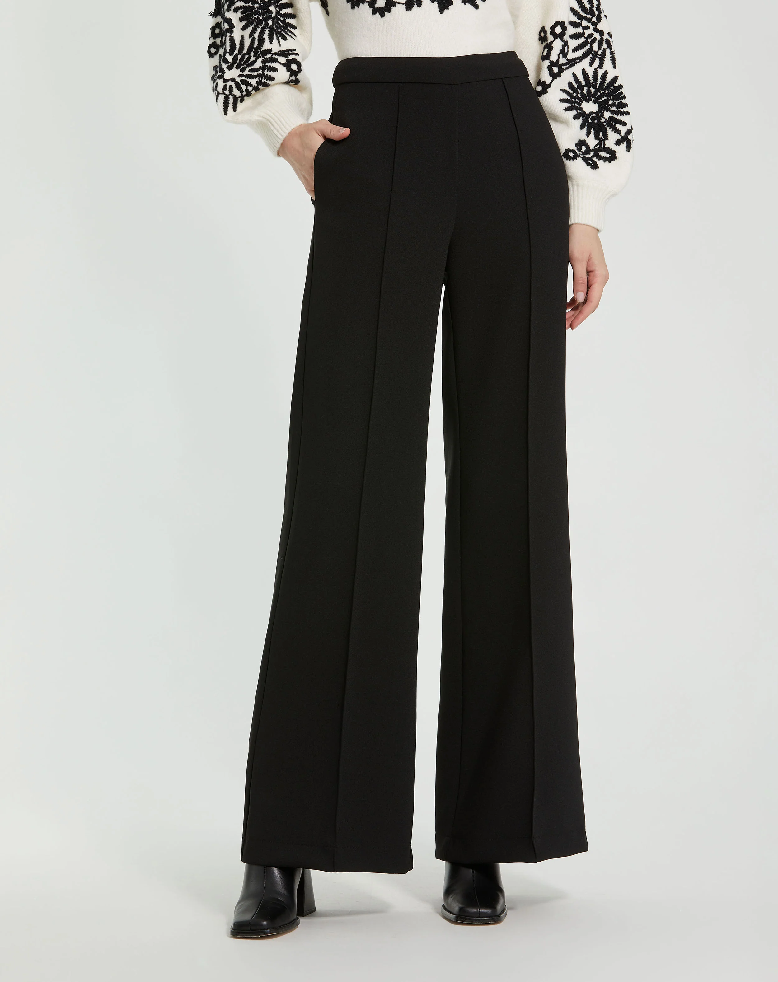 Classic Crepe Wide Leg High Waisted Trouser Pant - FINAL SALE