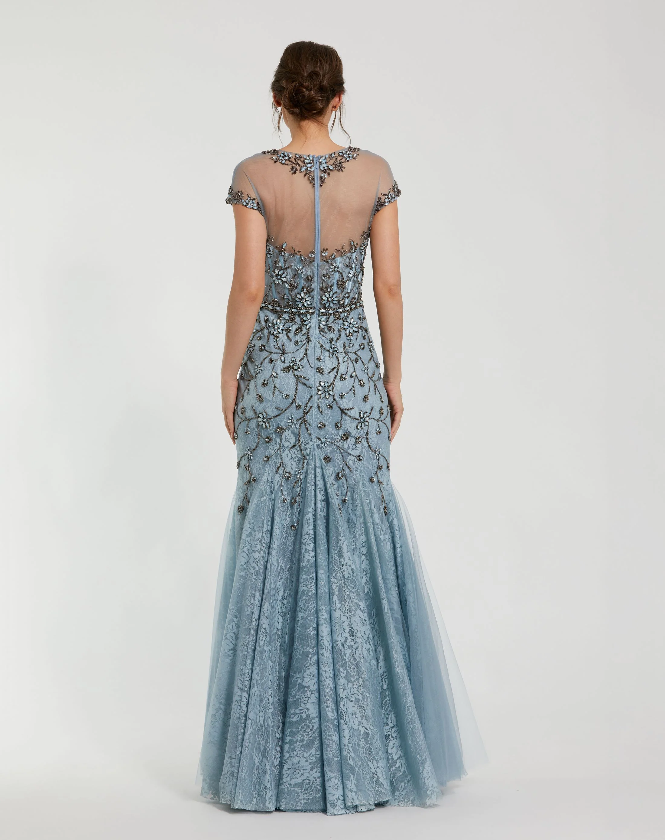 Sheer Top Embellished Mermaid Gown
