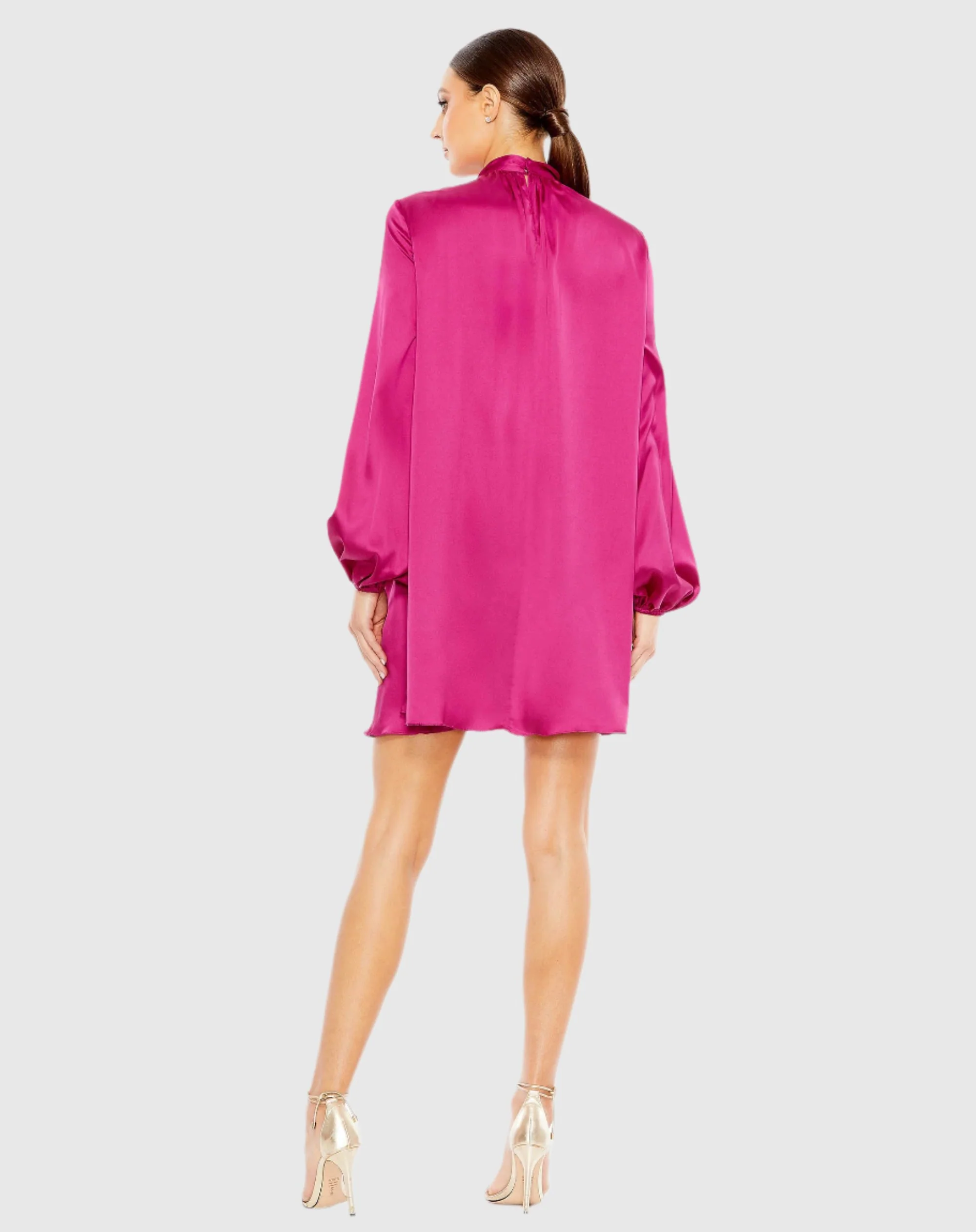 Pink Soft Tie High Neck Pull Sleeve Shirt Dress - FINAL SALE