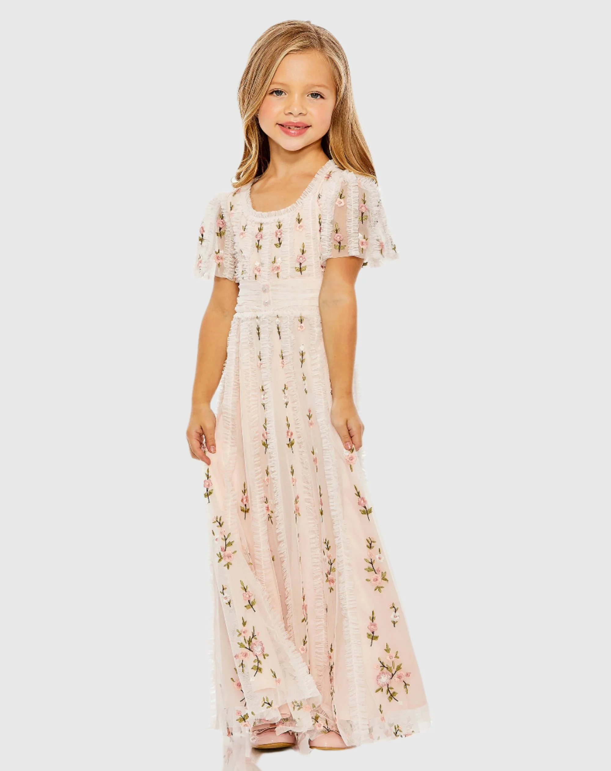 Girls Ruffle Flutter Sleeve Floral Mini Dress