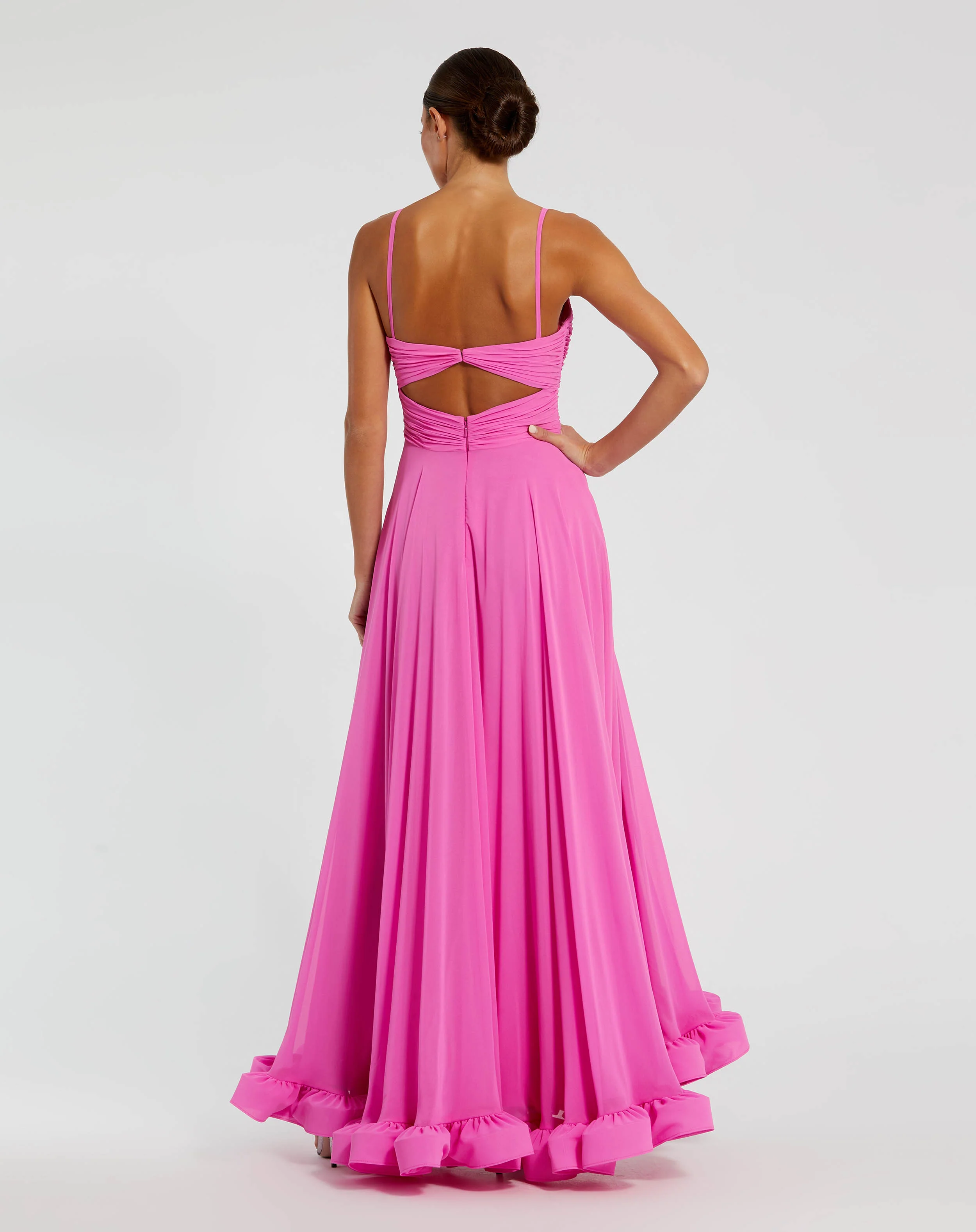 Pink Spaghetti Strap Chiffon Sweetheart High Low Gown