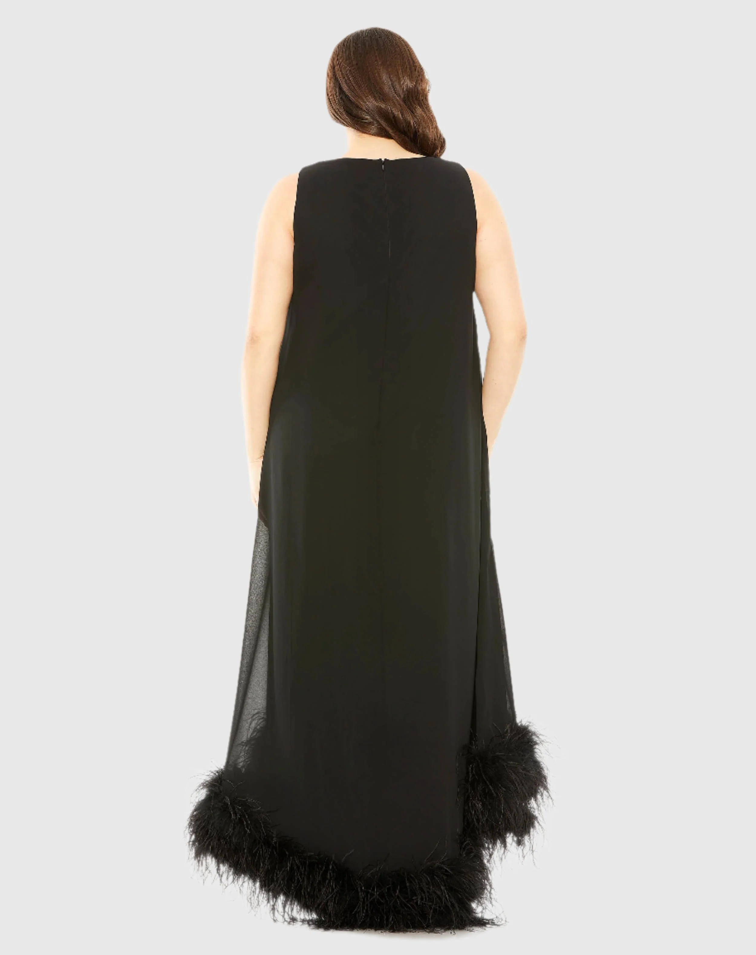 Black High Neck Feather Hem Gown