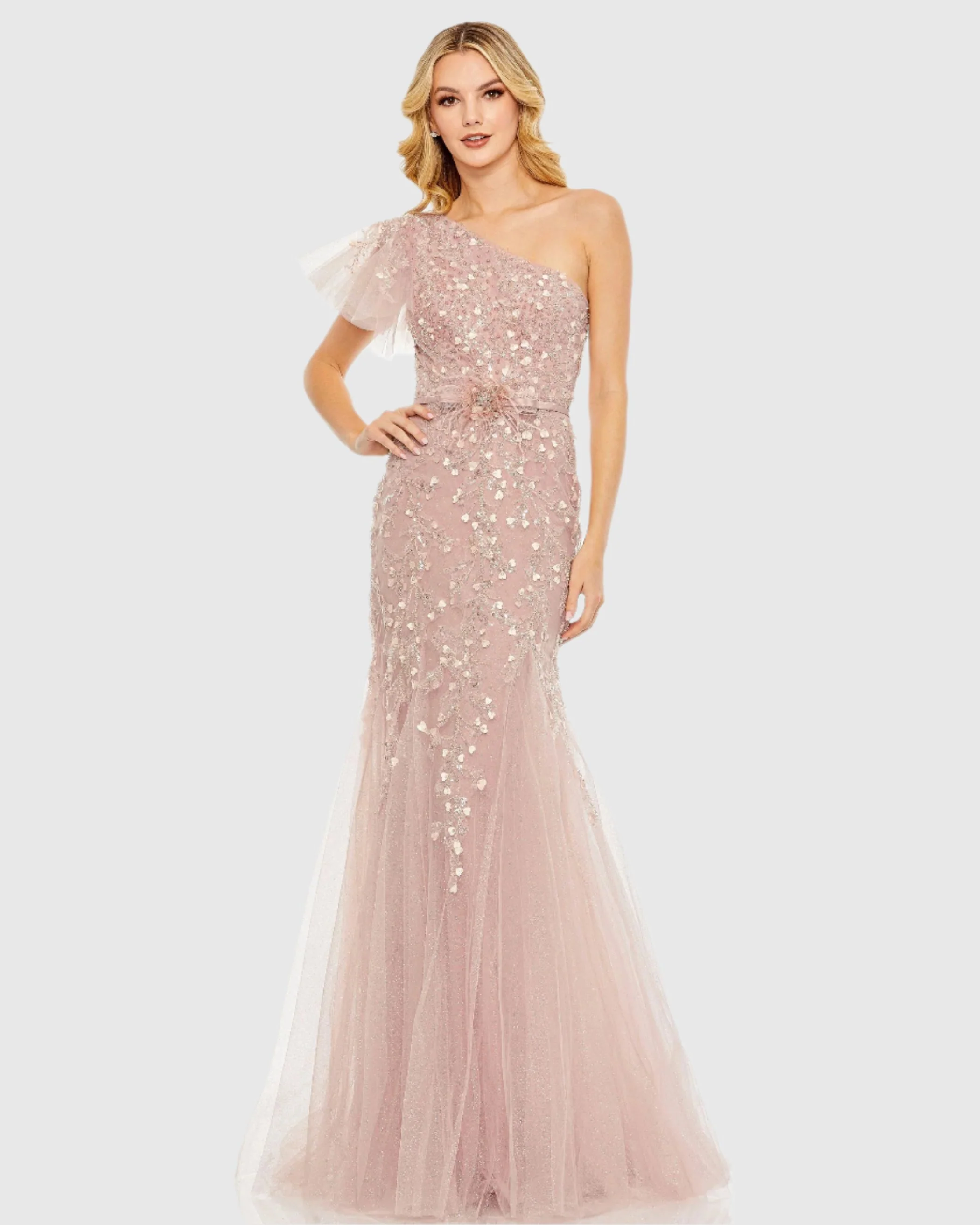Embellished One Shoulder Cap Sleeve Gown - FINAL SALE