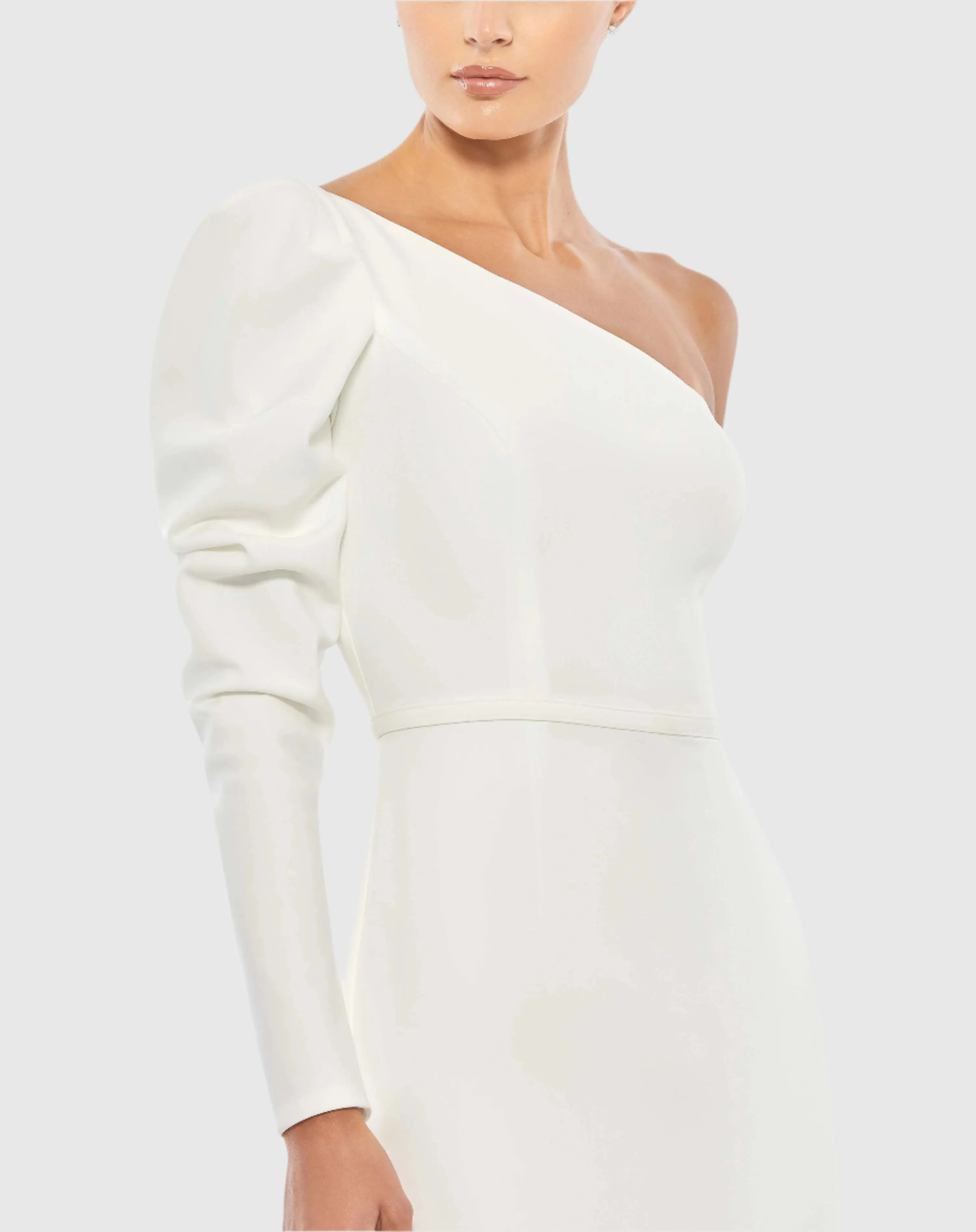 White One Shoulder Puff Sleeve Gown - FINAL SALE