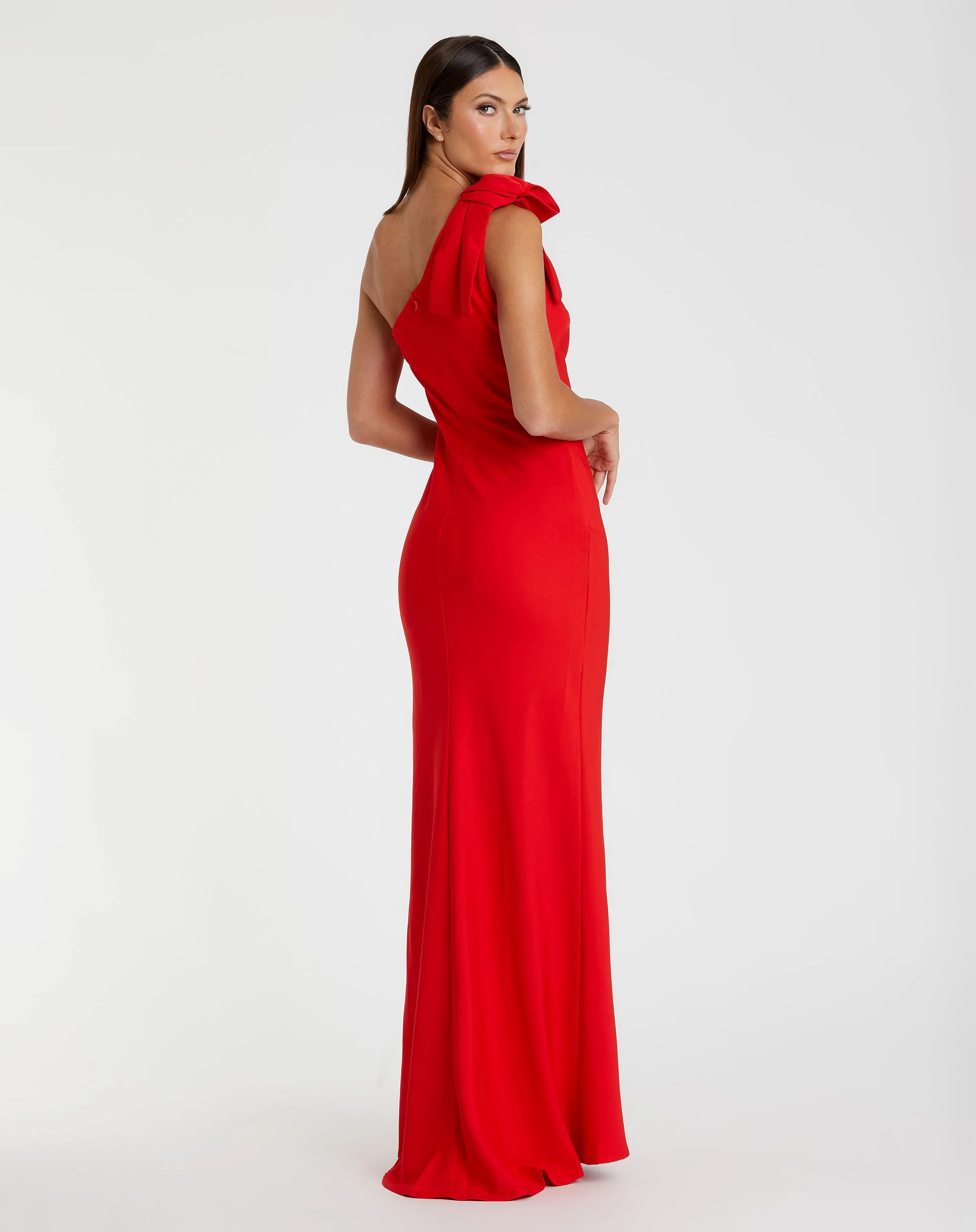 Red Bow One Shoulder Evening Gown