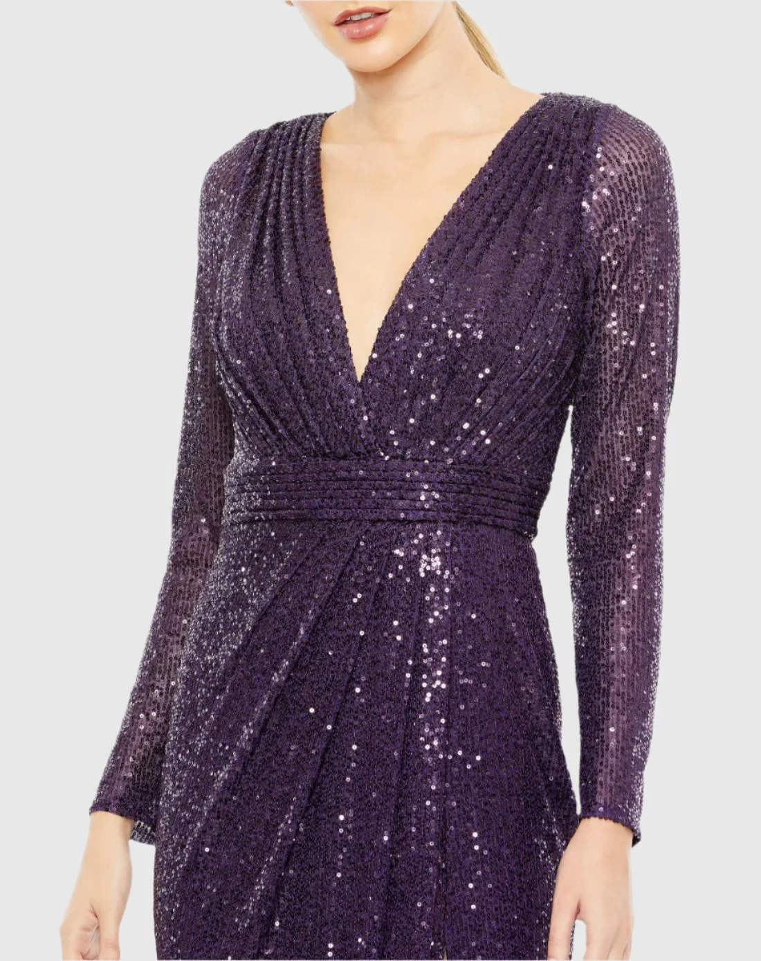 Purple Sequined Long Sleeve Gown
