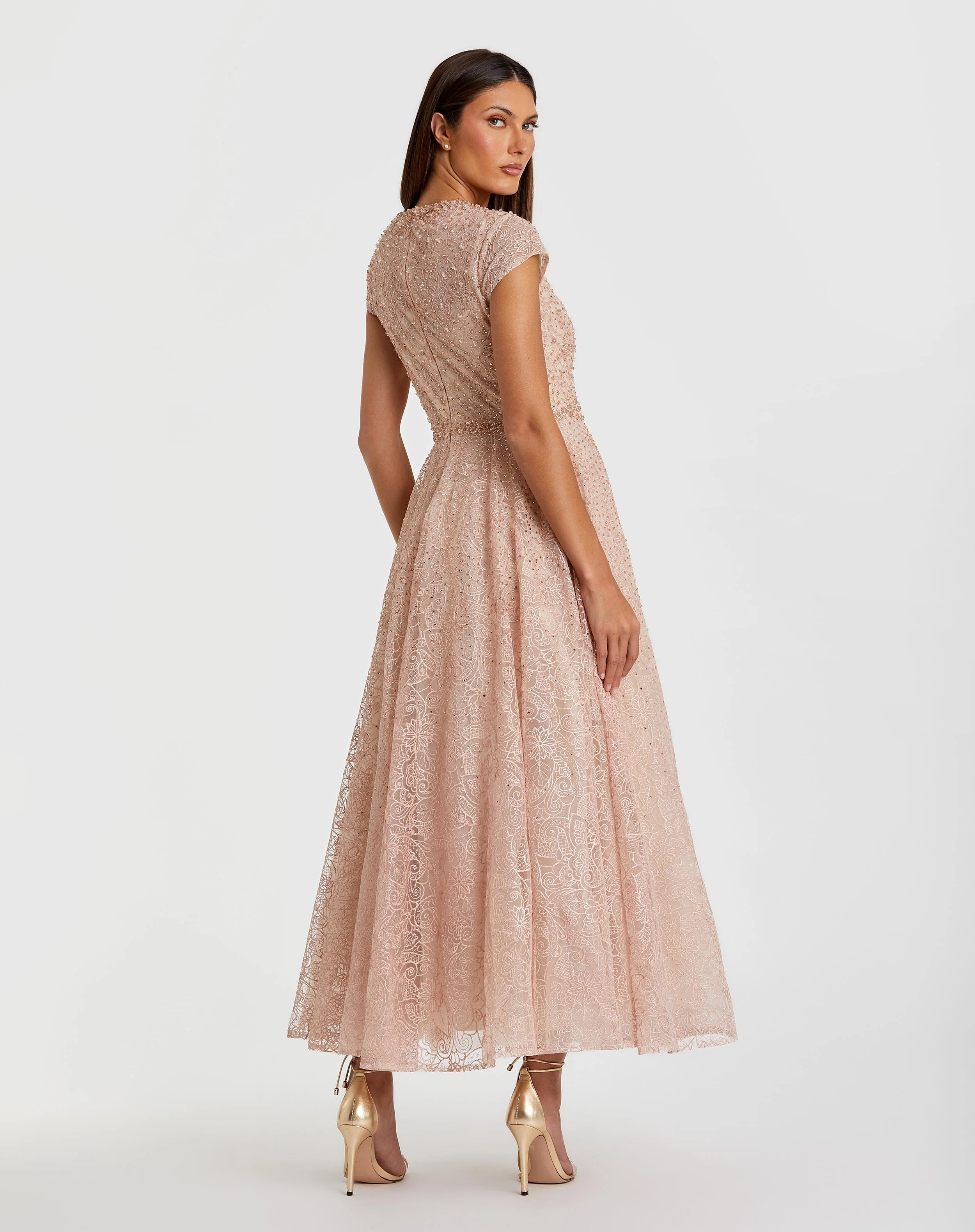 Pink Embellished Cap Sleeve A Line Dress