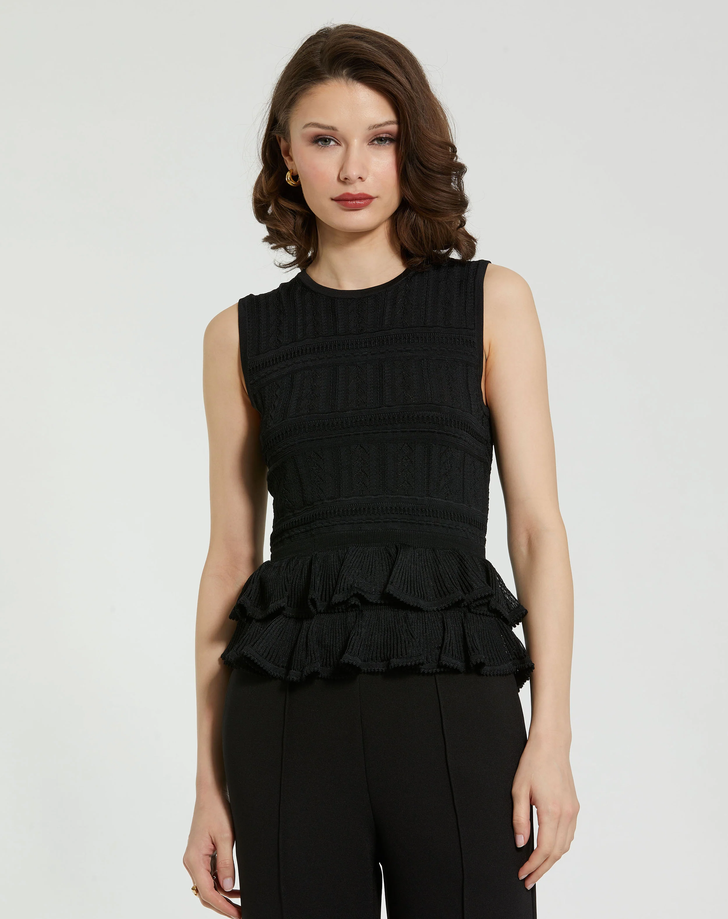 Sleeveless High Neck Knit Top With Ruffle Hem - FINAL SALE