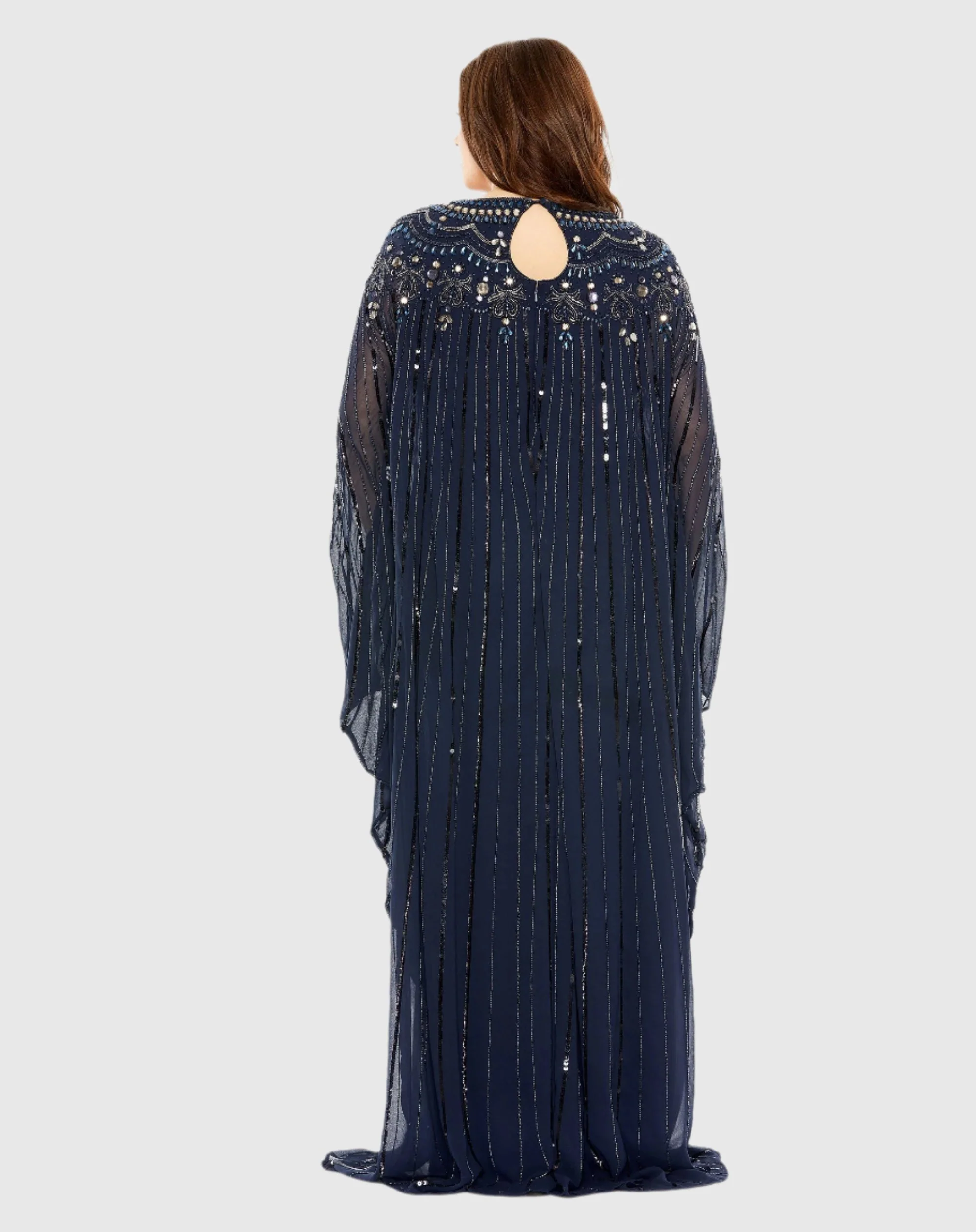 Embellished Long Sleeve Trapeze Gown